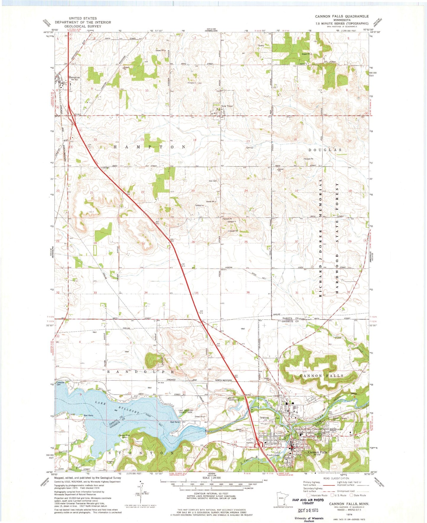Classic USGS Cannon Falls Minnesota 7.5'x7.5' Topo Map Image