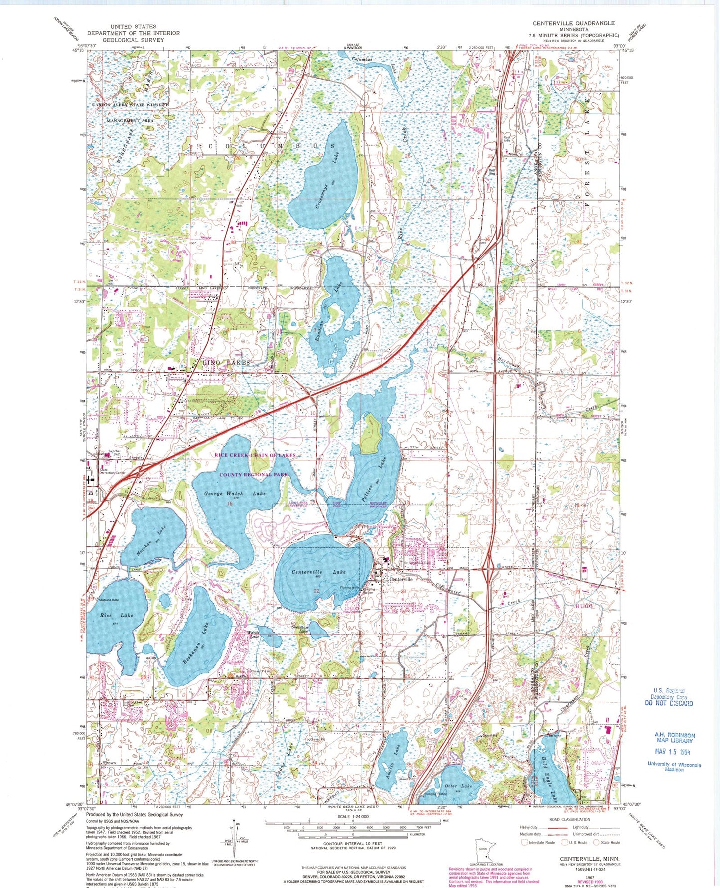 Classic USGS Centerville Minnesota 7.5'x7.5' Topo Map Image