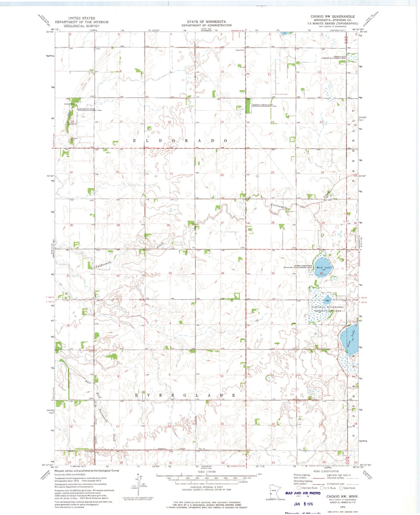 Classic USGS Chokio NW Minnesota 7.5'x7.5' Topo Map Image