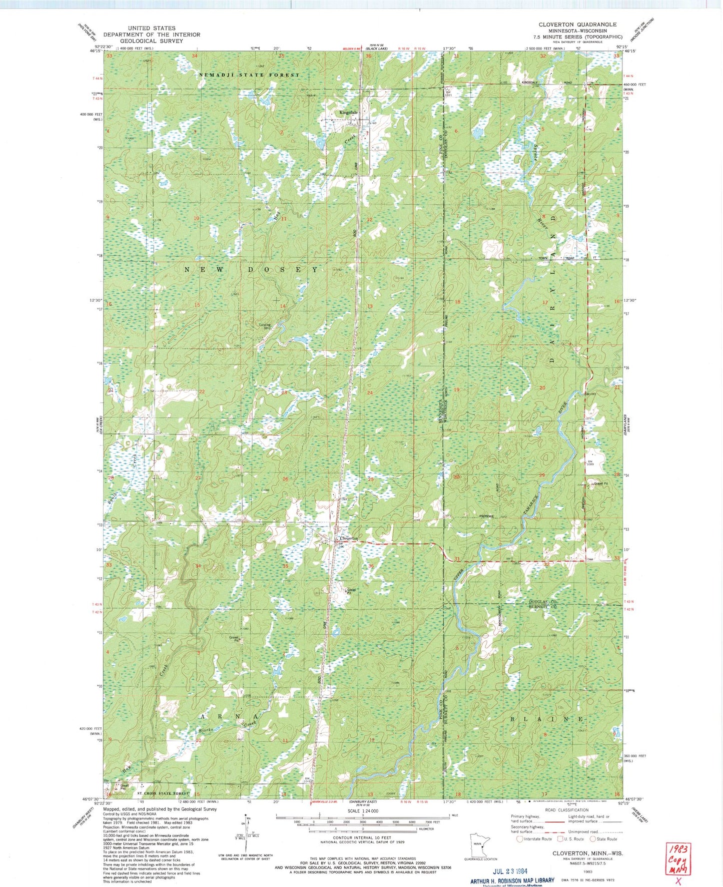 Classic USGS Cloverton Minnesota 7.5'x7.5' Topo Map Image