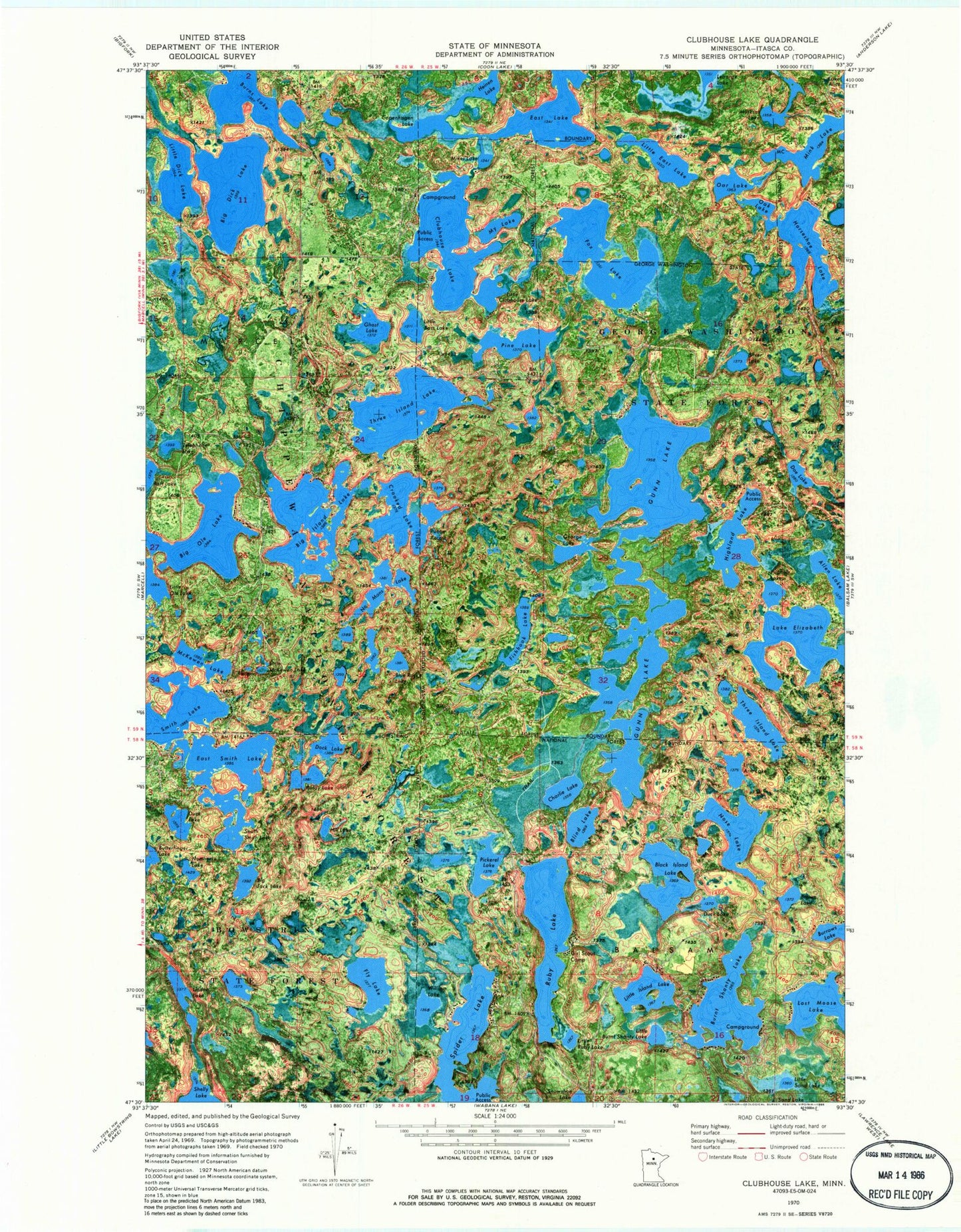 Classic USGS Clubhouse Lake Minnesota 7.5'x7.5' Topo Map Image