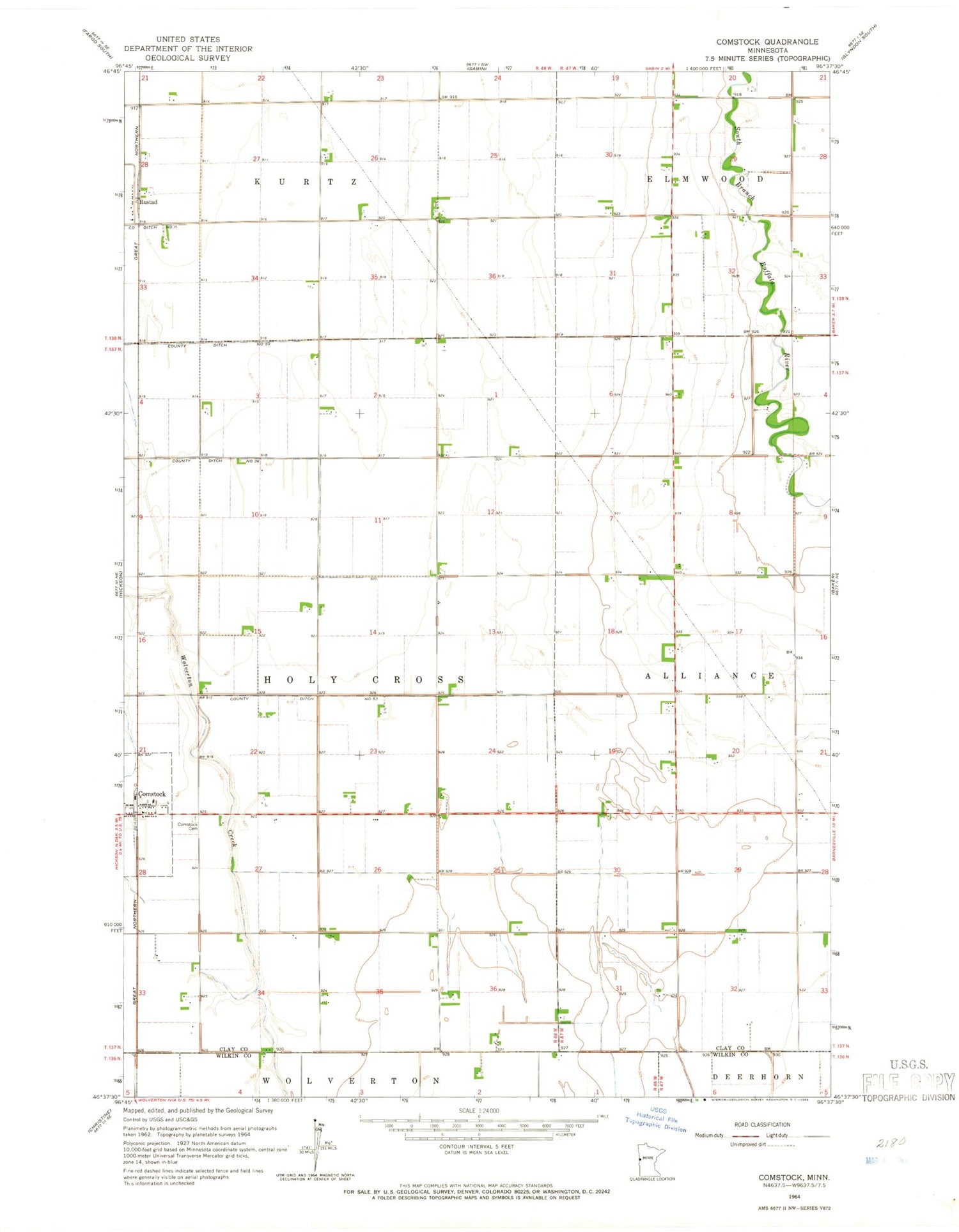 Classic USGS Comstock Minnesota 7.5'x7.5' Topo Map Image