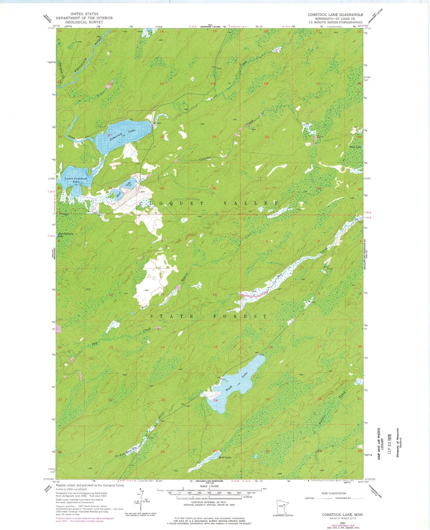 Classic USGS Comstock Lake Minnesota 7.5'x7.5' Topo Map Image