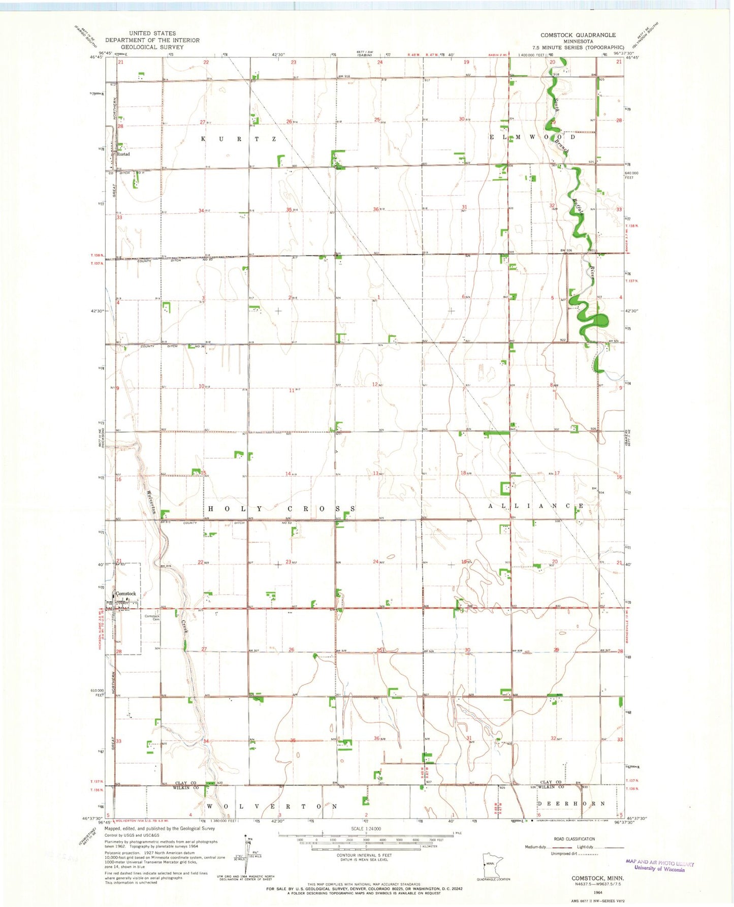 Classic USGS Comstock Lake Minnesota 7.5'x7.5' Topo Map Image