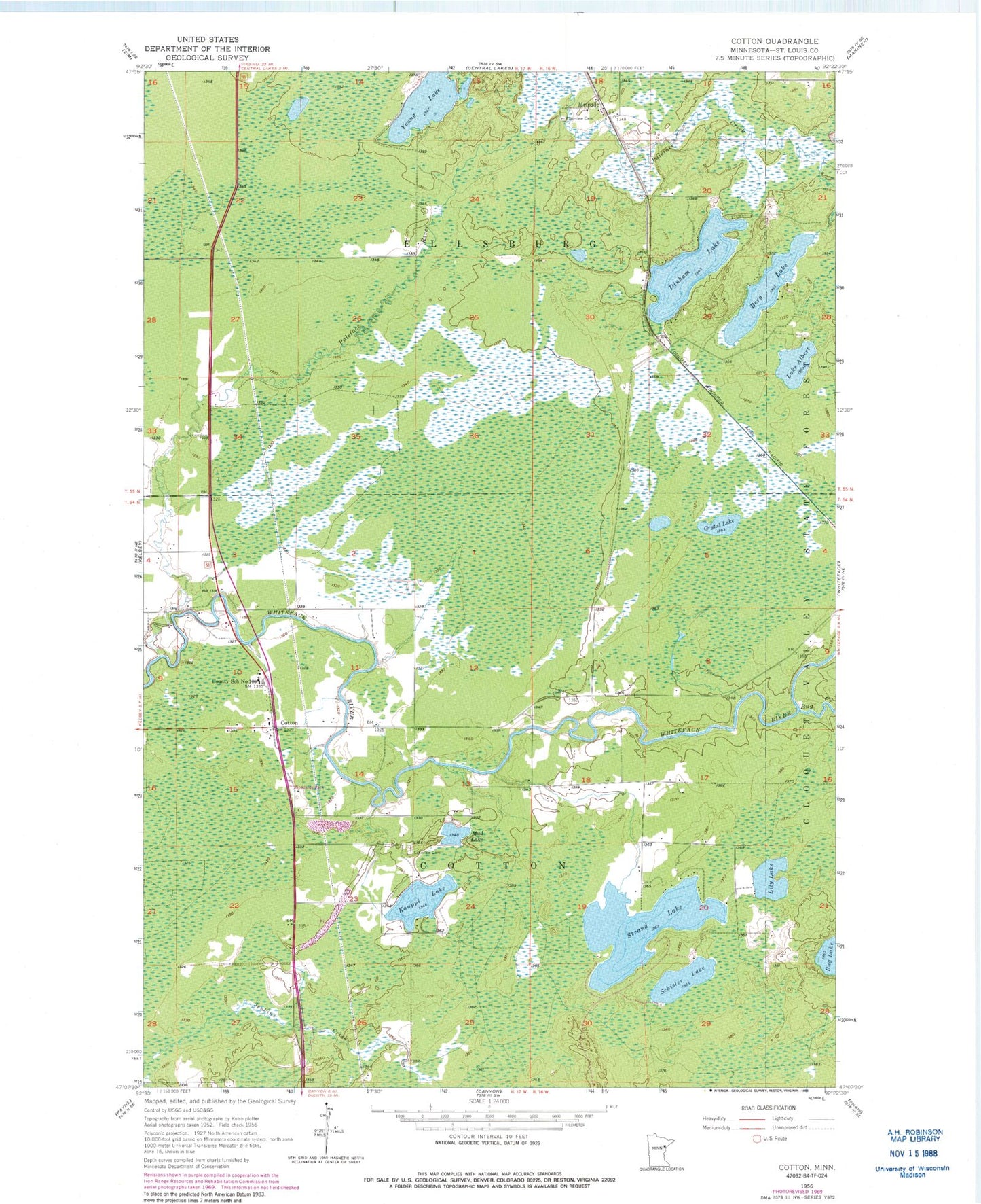 Classic USGS Cotton Minnesota 7.5'x7.5' Topo Map Image