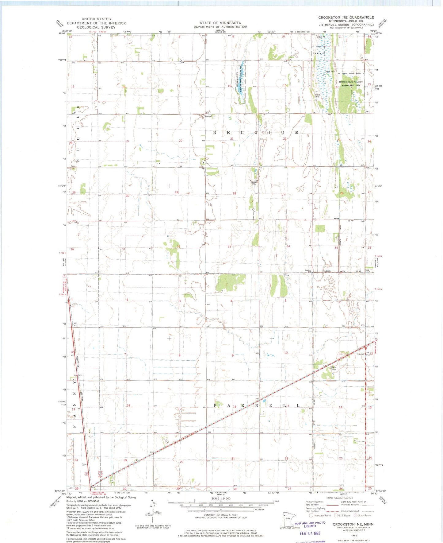 Classic USGS Crookston NE Minnesota 7.5'x7.5' Topo Map Image