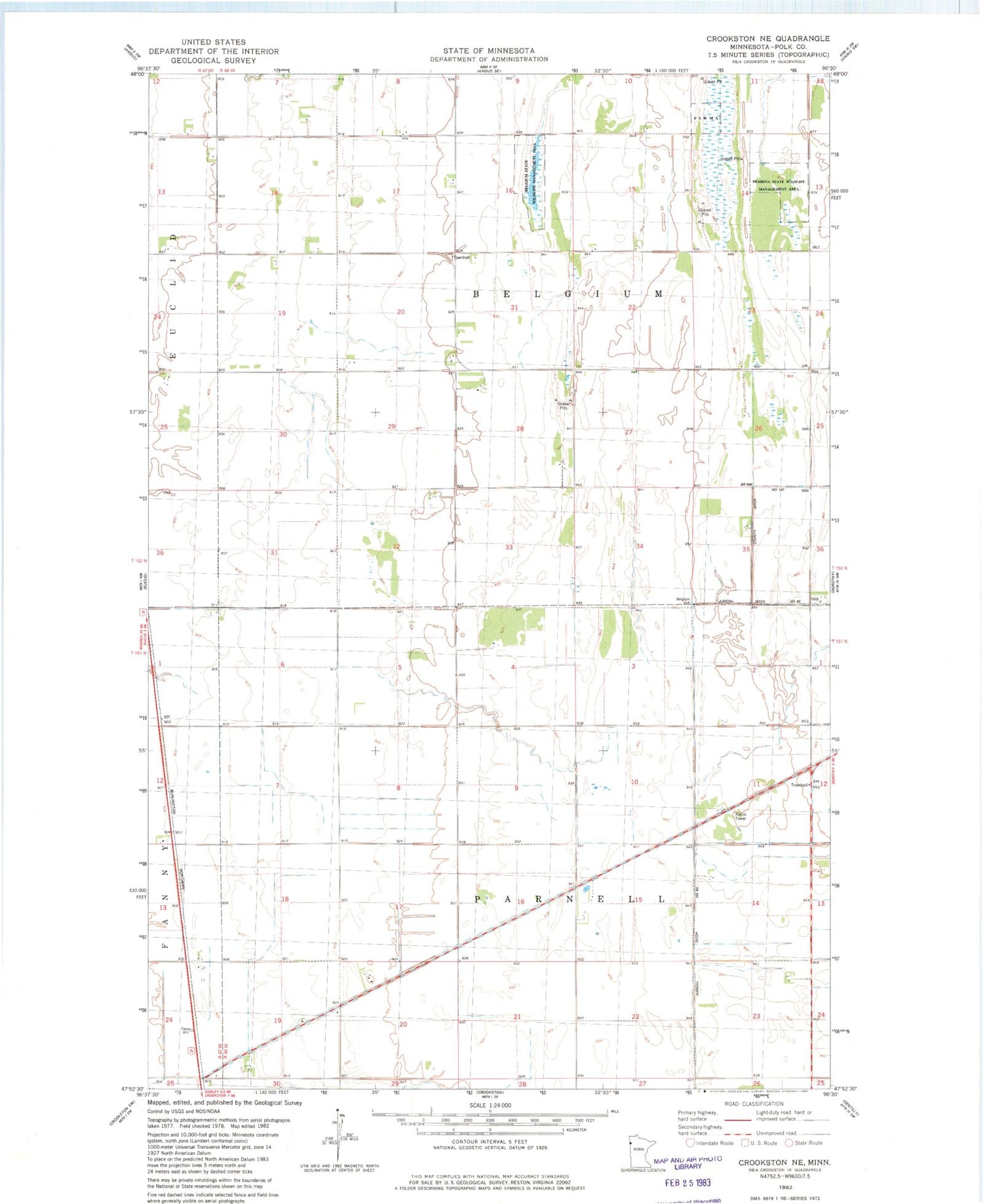 Classic USGS Crookston NE Minnesota 7.5'x7.5' Topo Map Image