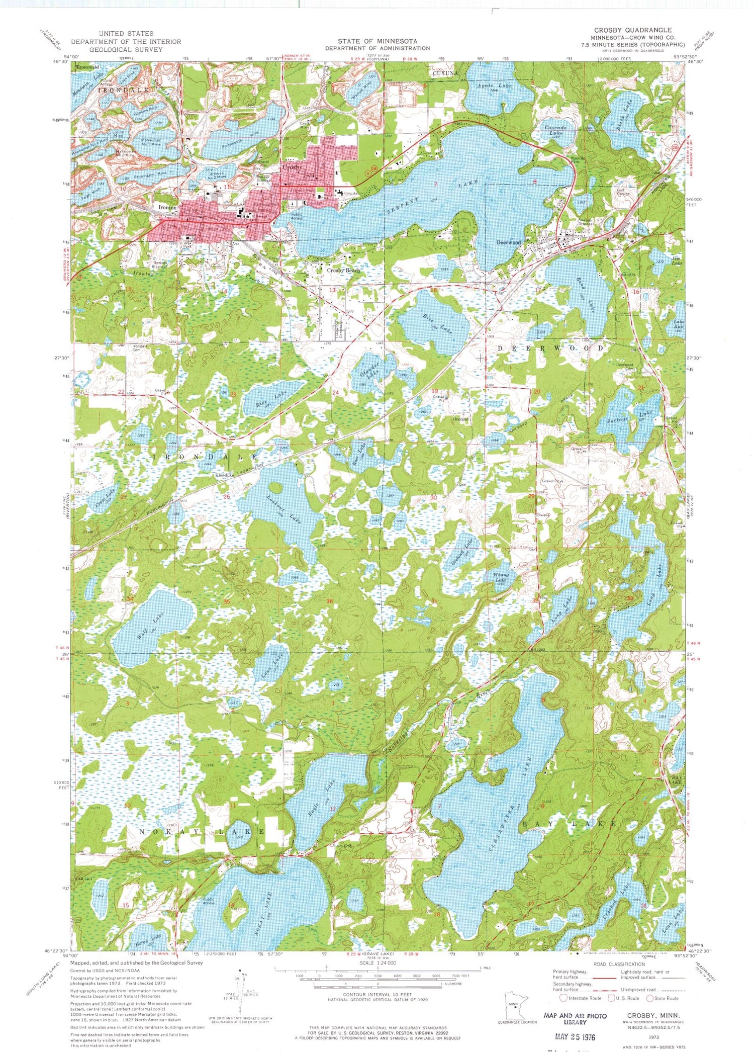 Classic USGS Crosby Minnesota 7.5'x7.5' Topo Map Image