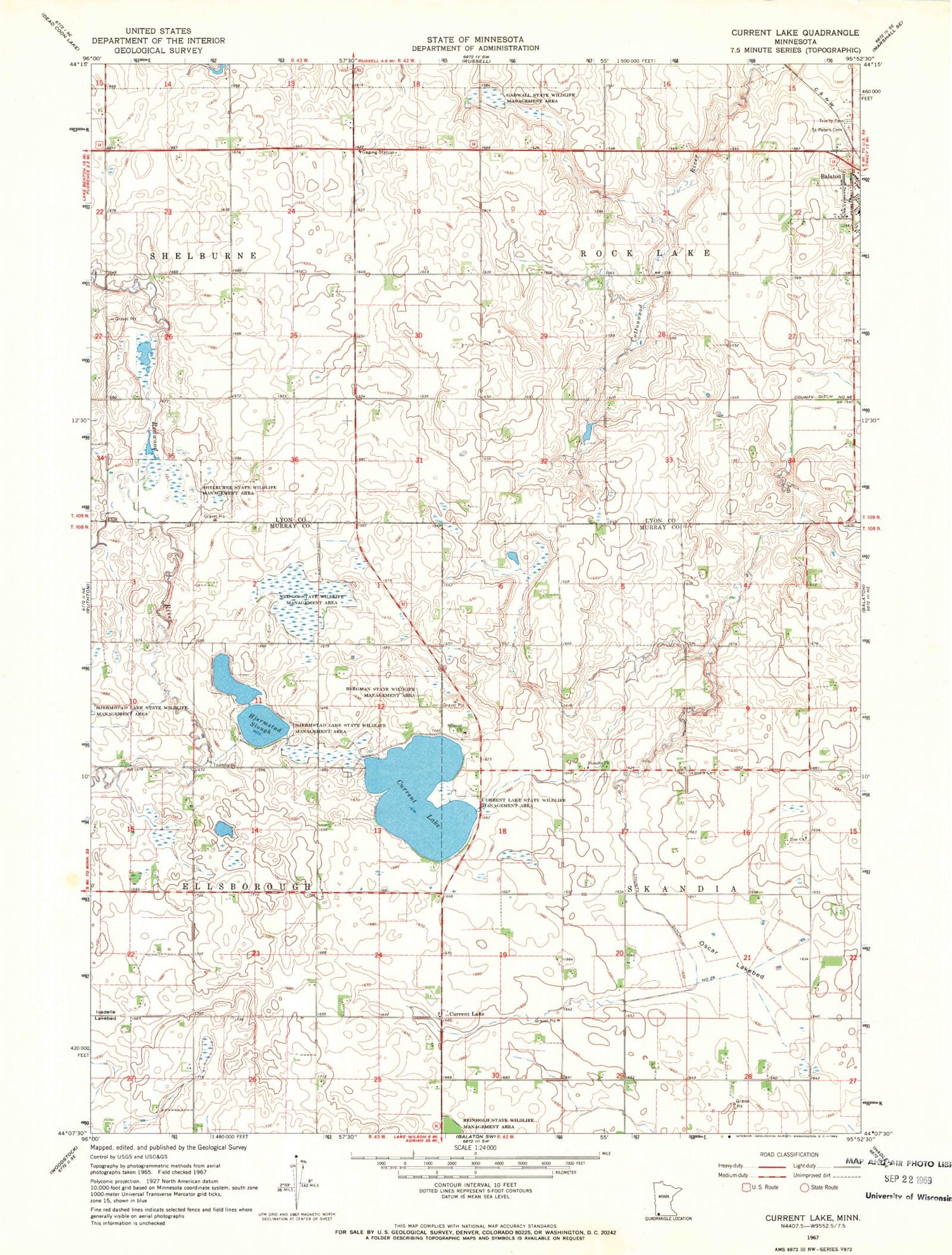 Classic USGS Current Lake Minnesota 7.5'x7.5' Topo Map Image