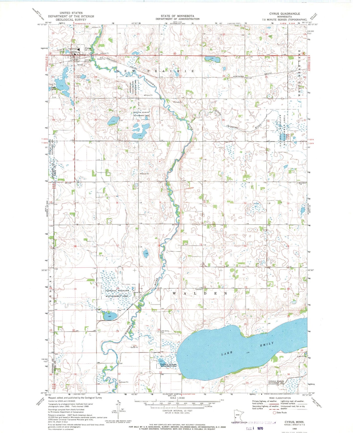 Classic USGS Cyrus Minnesota 7.5'x7.5' Topo Map Image