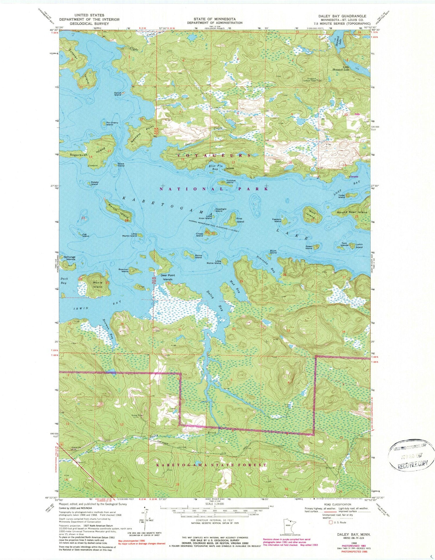 Classic USGS Daley Bay Minnesota 7.5'x7.5' Topo Map Image