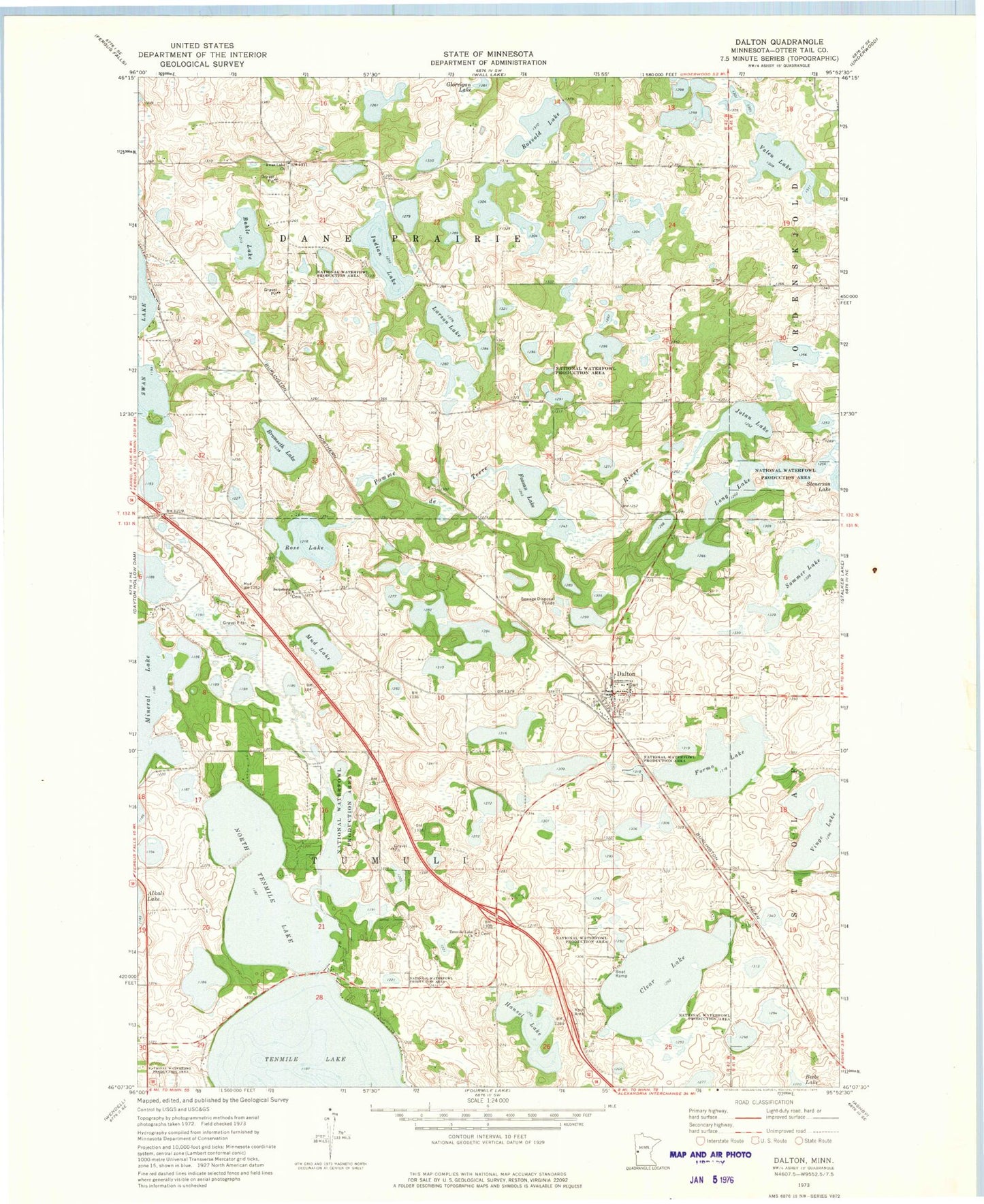 Classic USGS Dalton Minnesota 7.5'x7.5' Topo Map Image