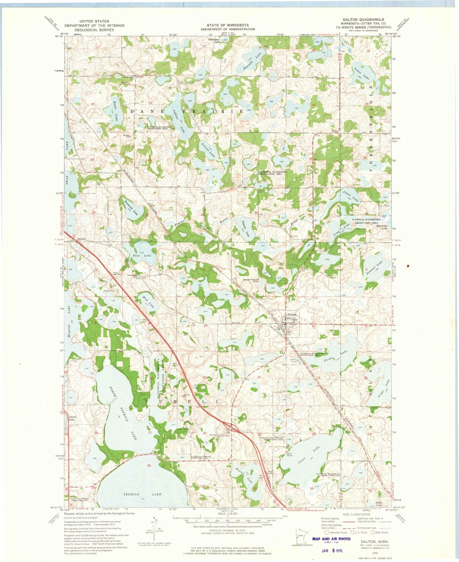 Classic USGS Dalton Minnesota 7.5'x7.5' Topo Map Image