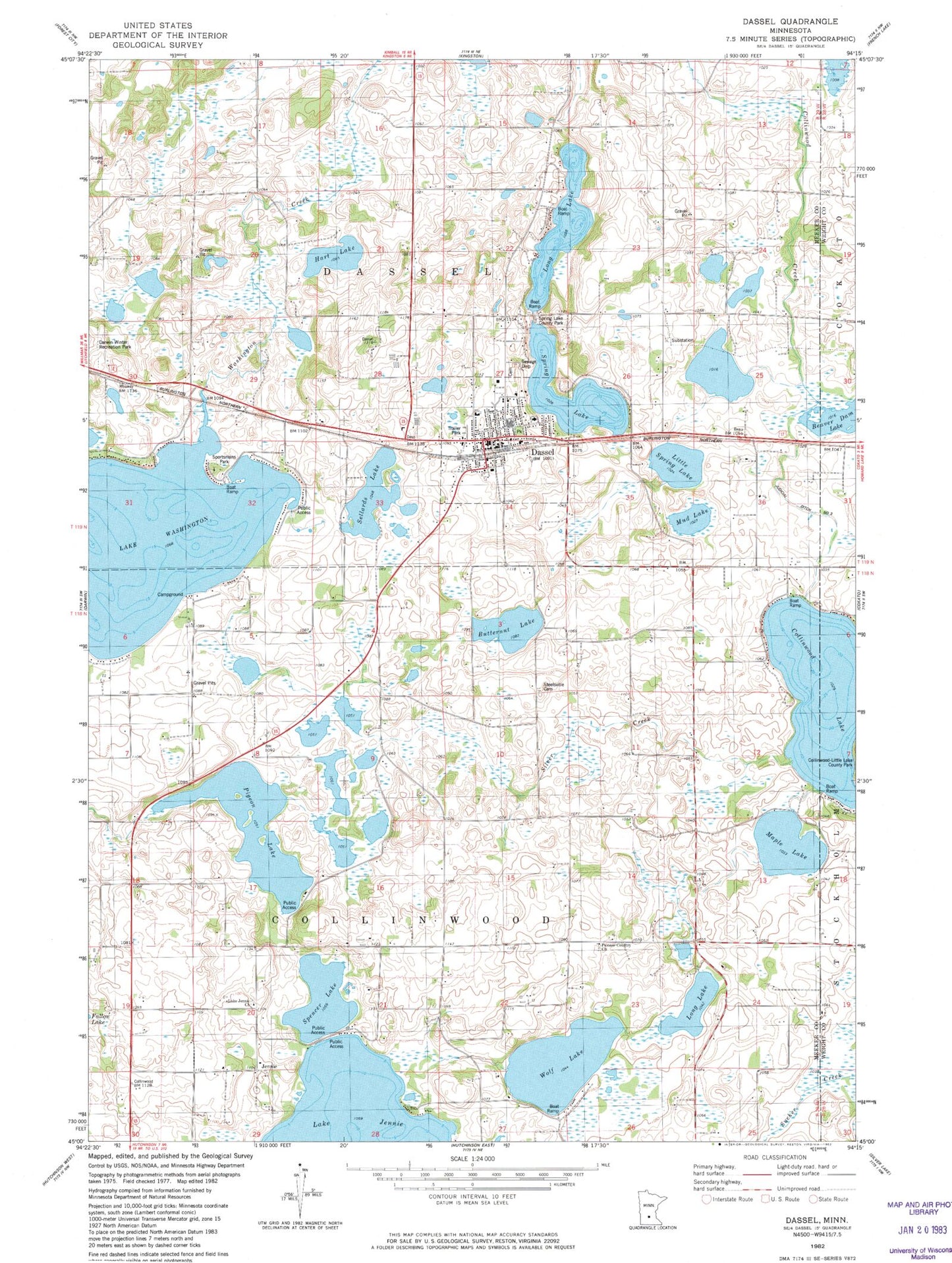 Classic USGS Dassel Minnesota 7.5'x7.5' Topo Map Image