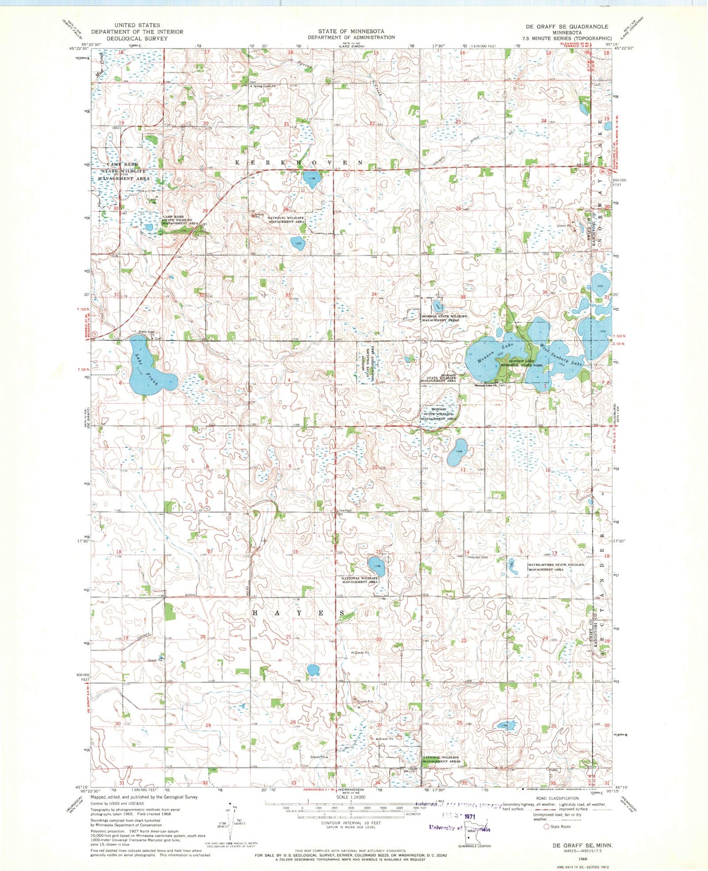 Classic USGS De Graff SE Minnesota 7.5'x7.5' Topo Map Image
