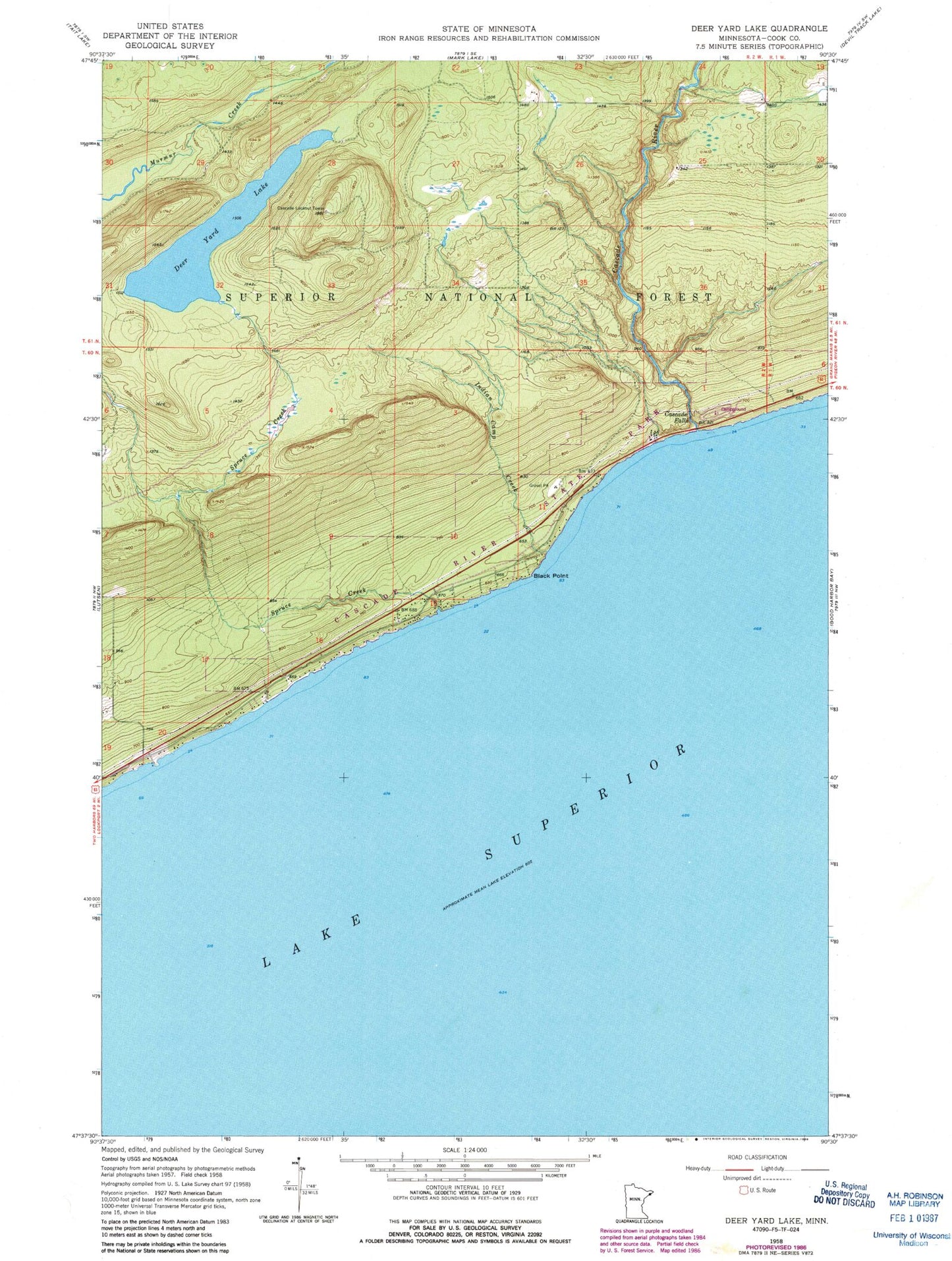 Classic USGS Deer Yard Lake Minnesota 7.5'x7.5' Topo Map Image