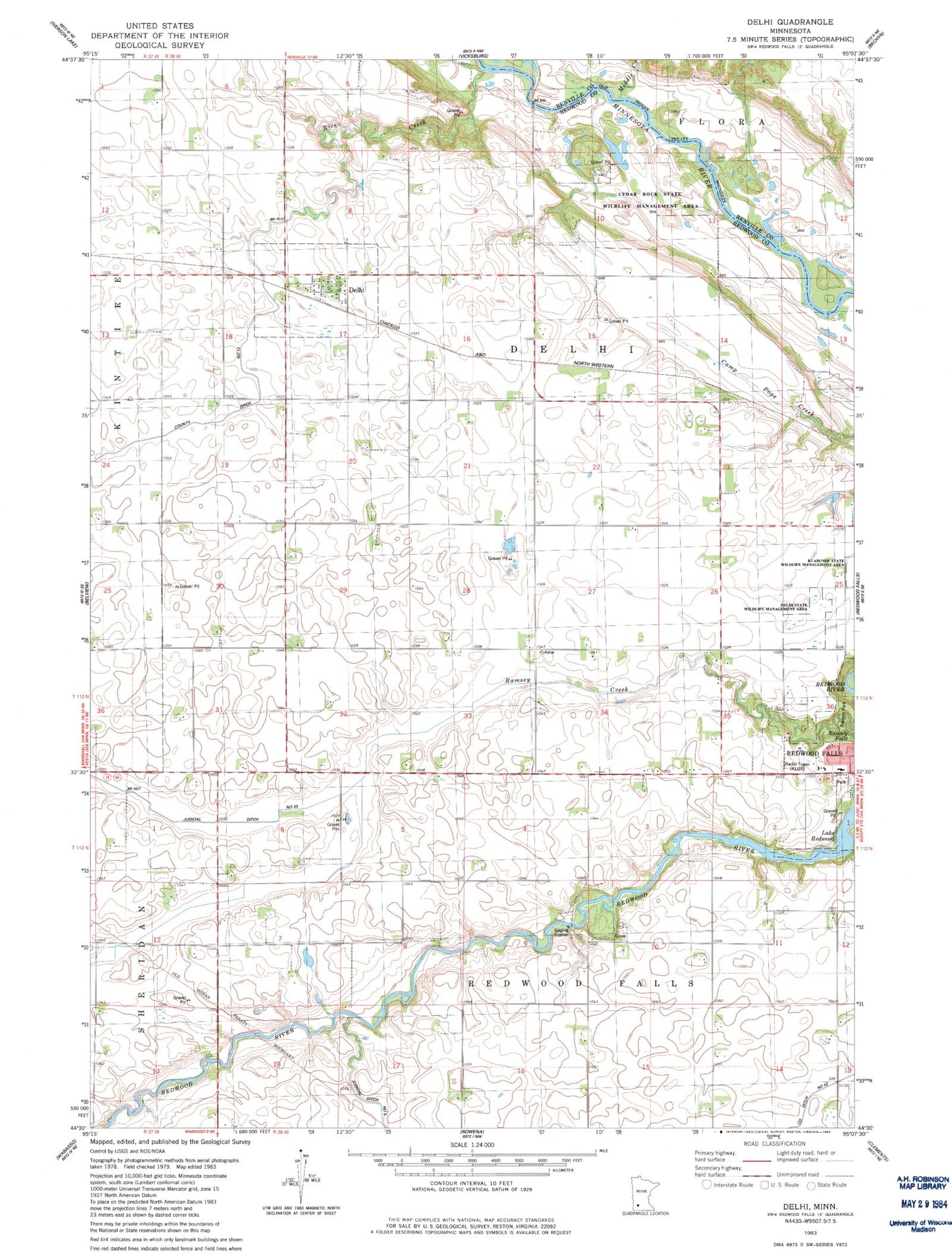 Classic USGS Delhi Minnesota 7.5'x7.5' Topo Map Image