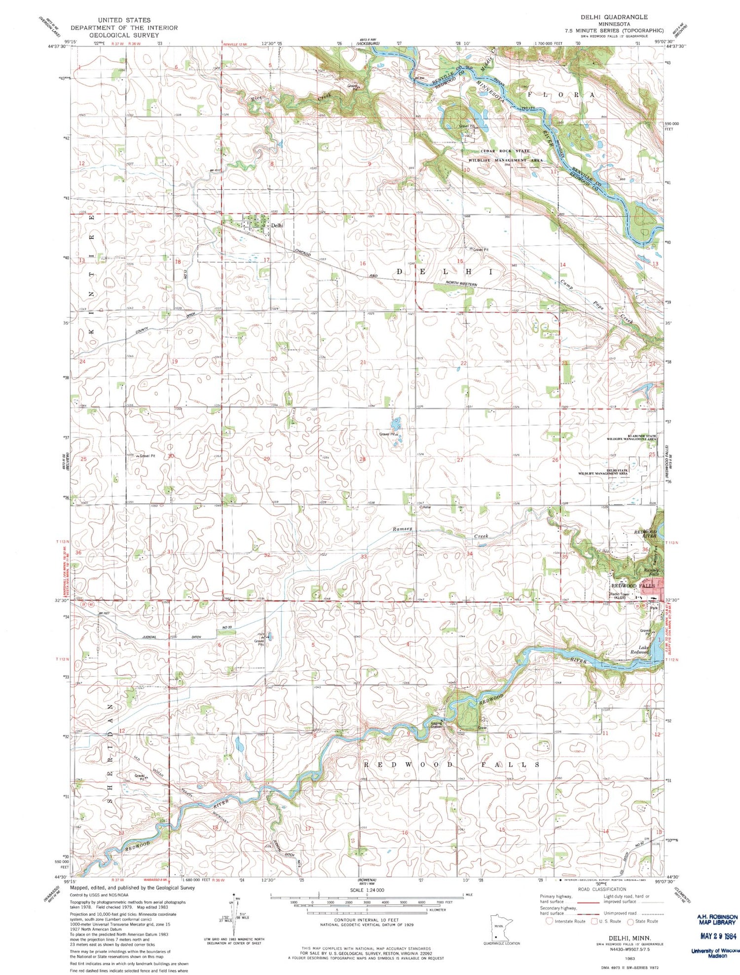 Classic USGS Delhi Minnesota 7.5'x7.5' Topo Map Image