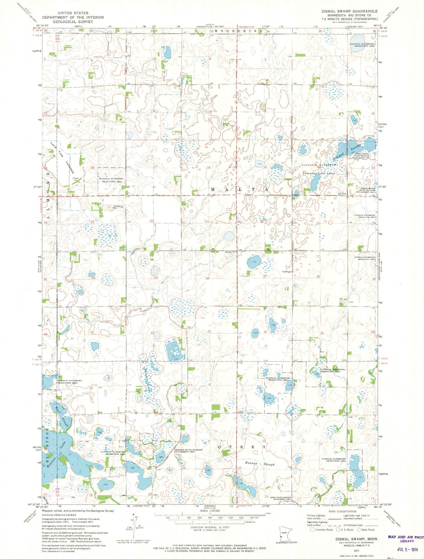 Classic USGS Dismal Swamp Minnesota 7.5'x7.5' Topo Map Image