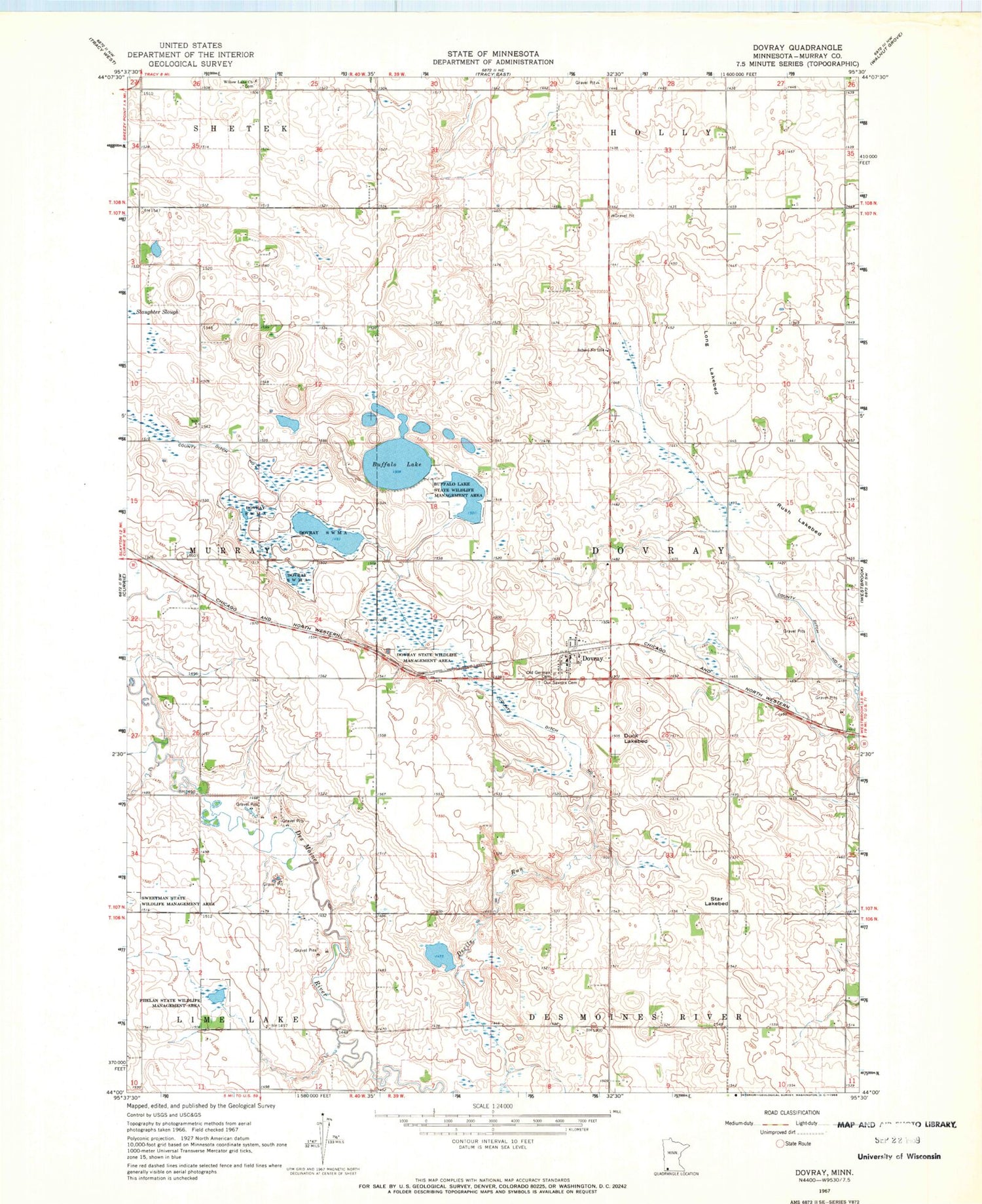 Classic USGS Dovray Minnesota 7.5'x7.5' Topo Map Image