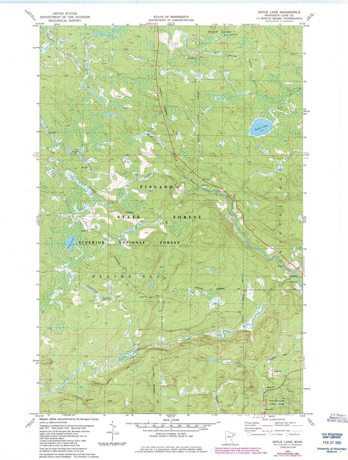 Classic USGS Doyle Lake Minnesota 7.5'x7.5' Topo Map Image