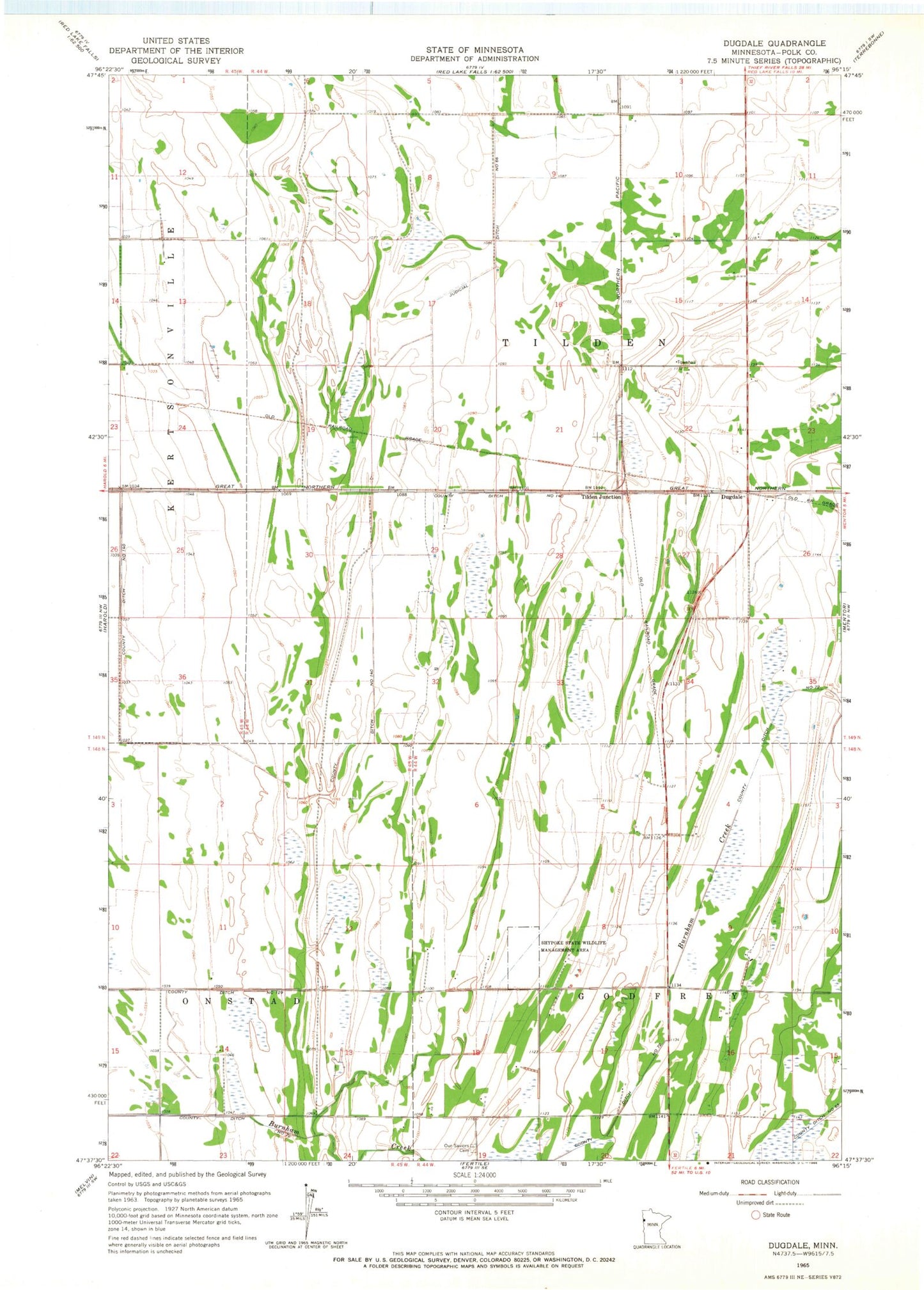 Classic USGS Dugdale Minnesota 7.5'x7.5' Topo Map Image