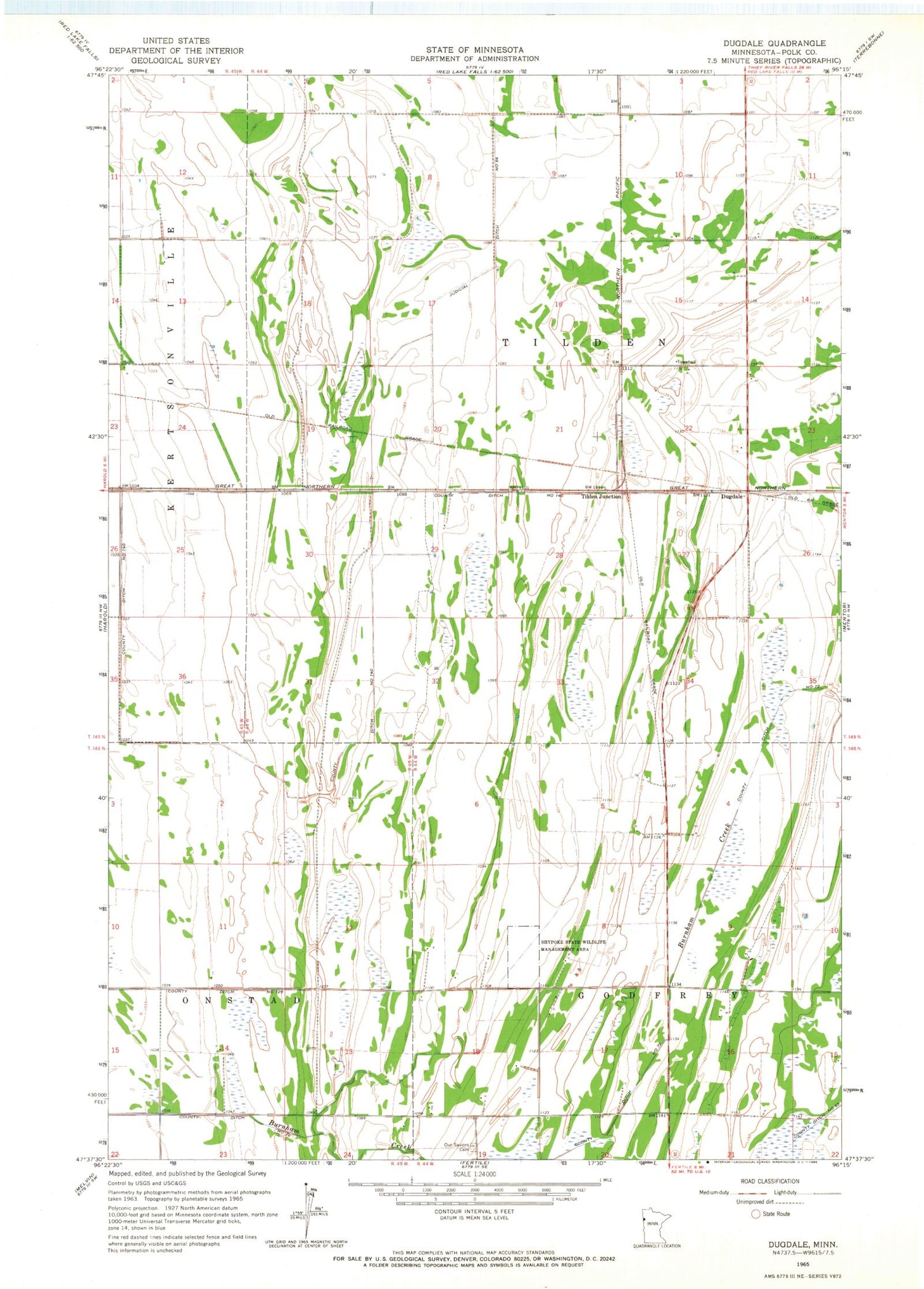 Classic USGS Dugdale Minnesota 7.5'x7.5' Topo Map Image
