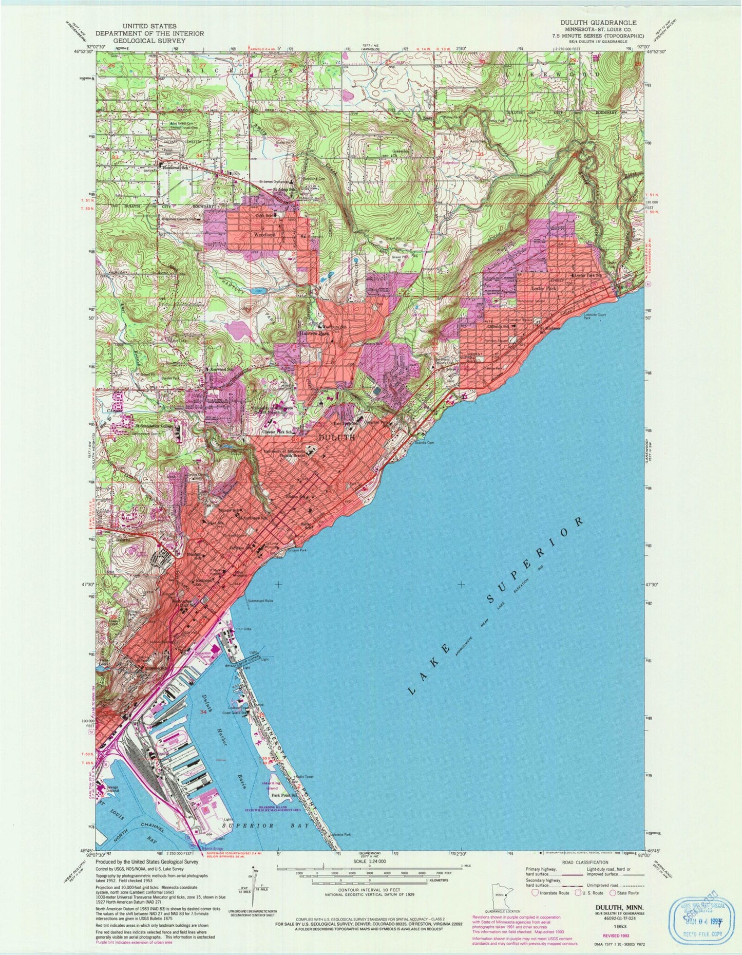 Classic USGS Duluth Minnesota 7.5'x7.5' Topo Map Image