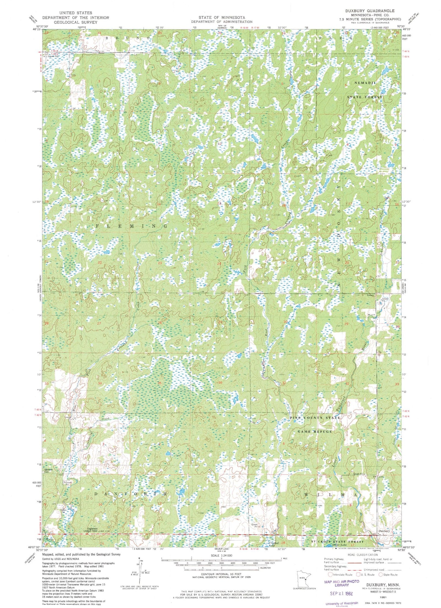 Classic USGS Duxbury Minnesota 7.5'x7.5' Topo Map Image