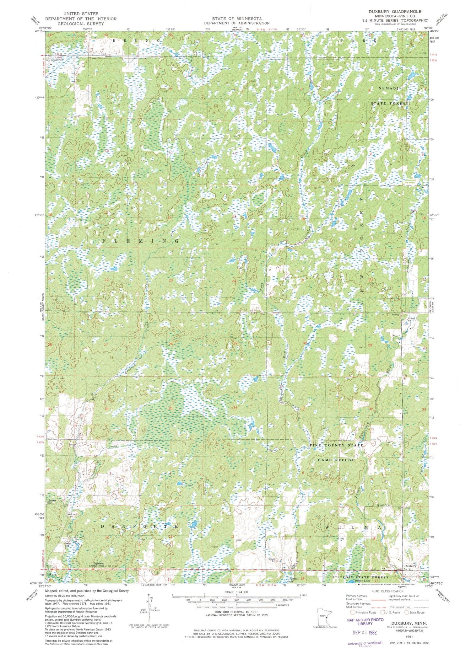 Classic USGS Duxbury Minnesota 7.5'x7.5' Topo Map Image