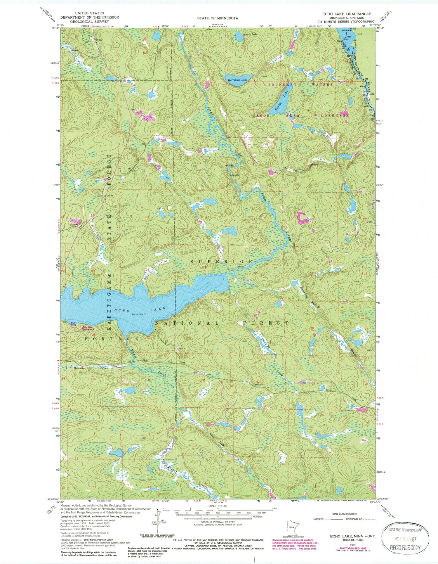 Classic USGS Echo Lake Minnesota 7.5'x7.5' Topo Map Image