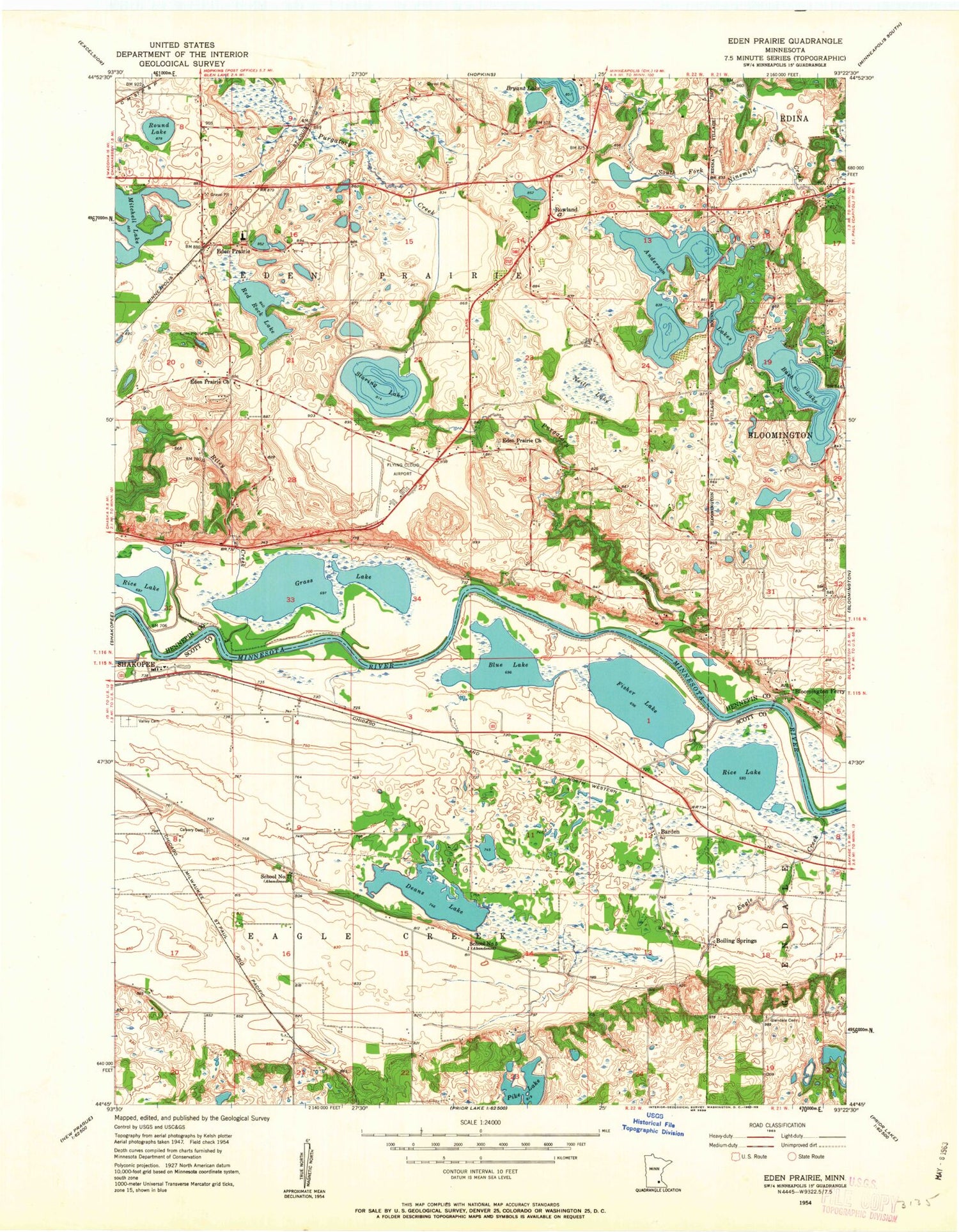 Classic USGS Eden Prairie Minnesota 7.5'x7.5' Topo Map Image