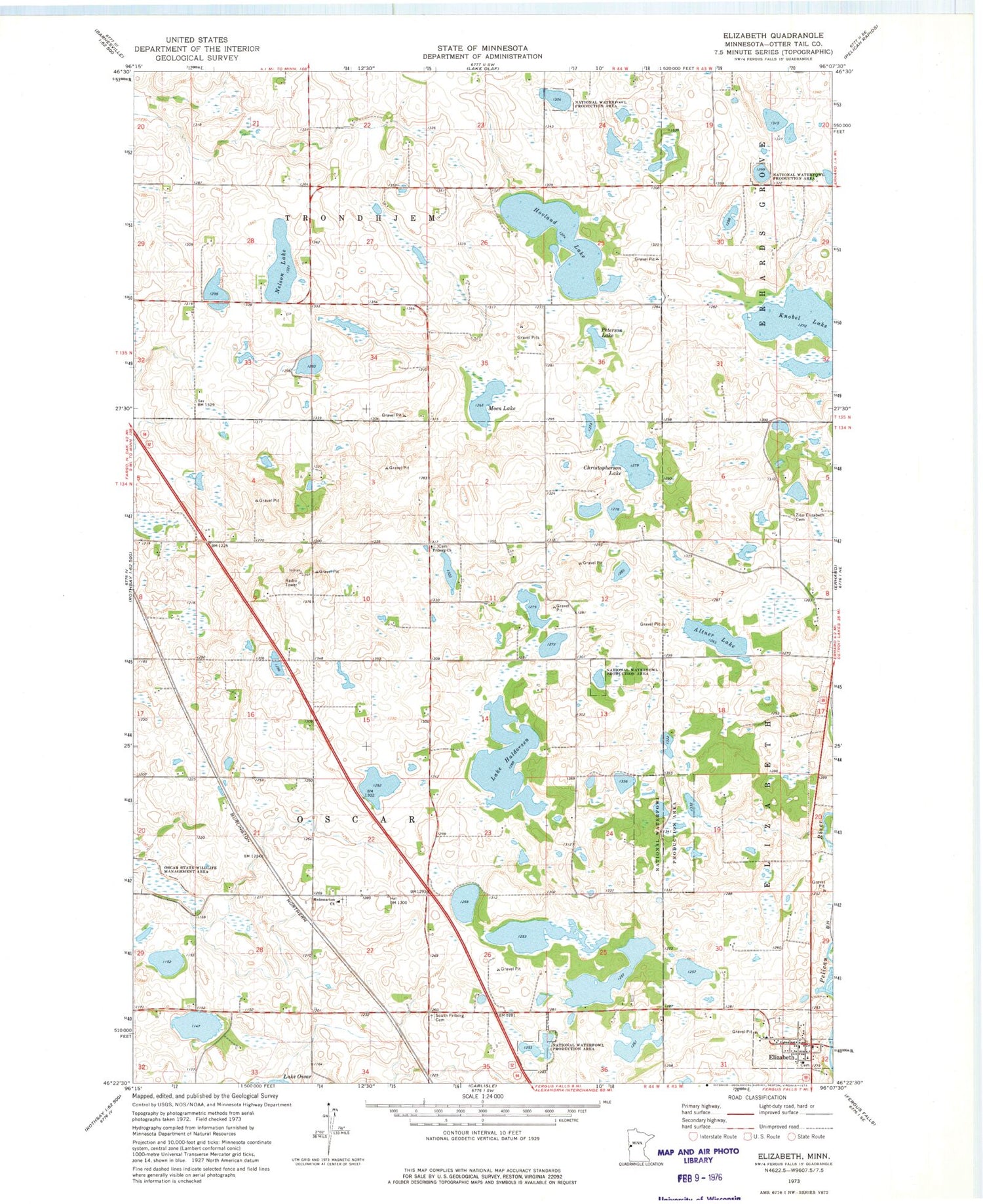 Classic USGS Elizabeth Minnesota 7.5'x7.5' Topo Map Image