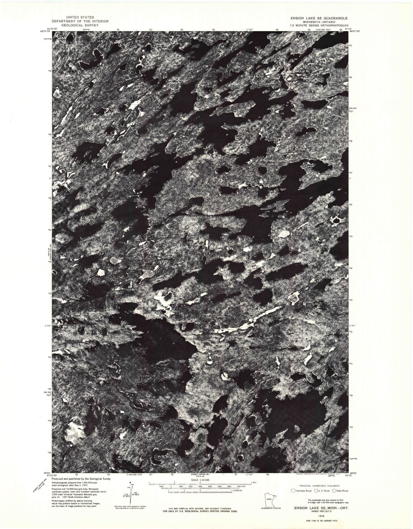 Classic USGS Ensign Lake East Minnesota 7.5'x7.5' Topo Map Image