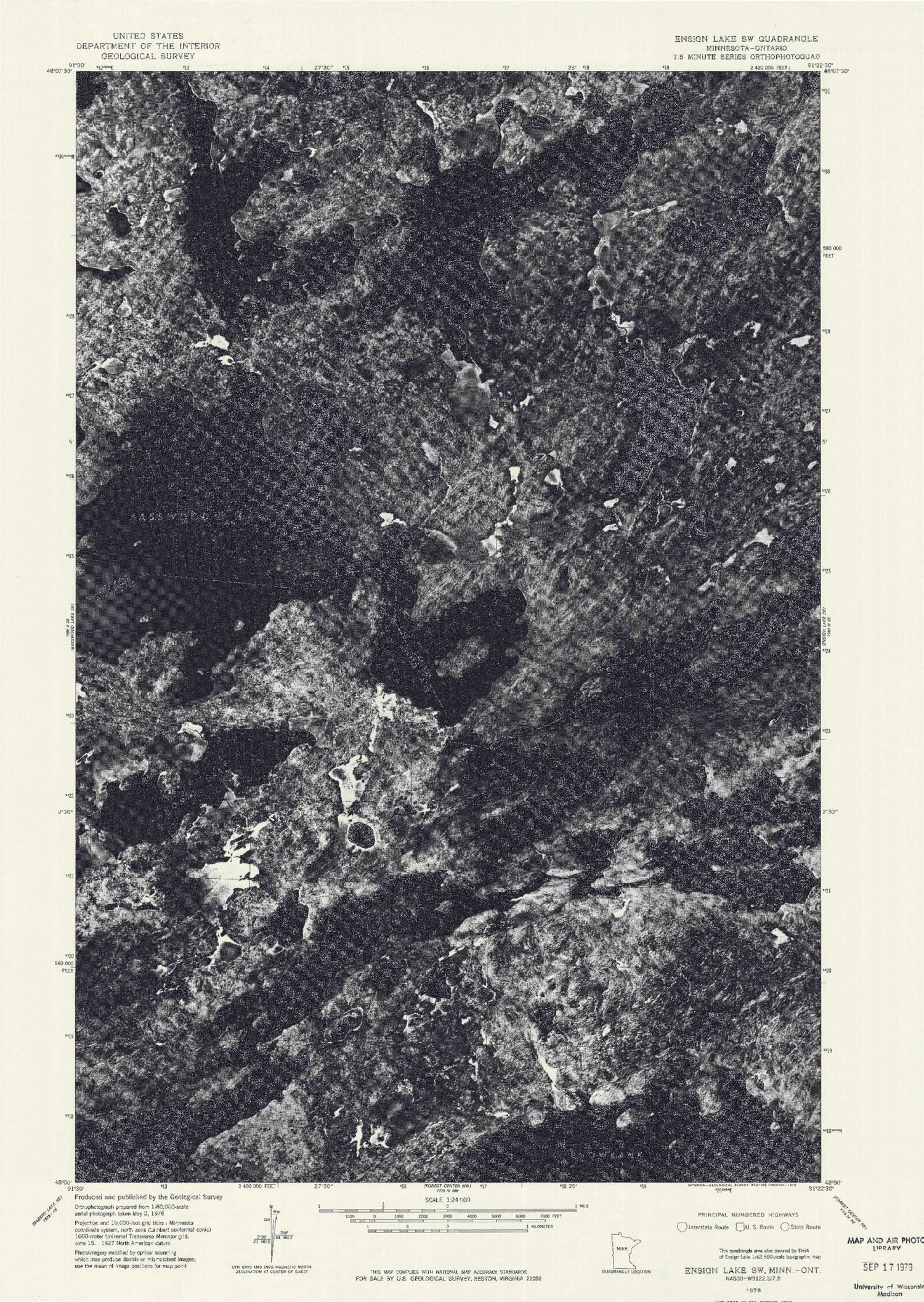 Classic USGS Ensign Lake West Minnesota 7.5'x7.5' Topo Map Image