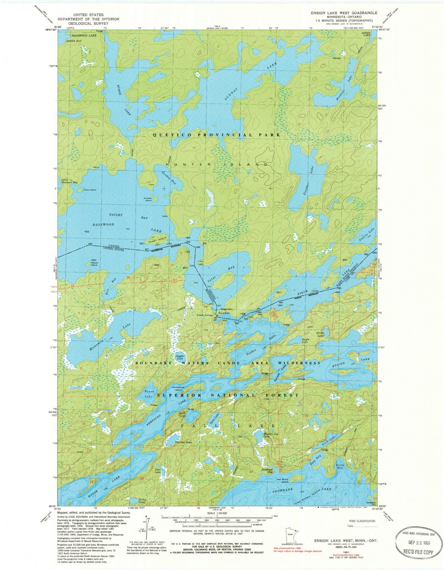 Classic USGS Ensign Lake West Minnesota 7.5'x7.5' Topo Map Image