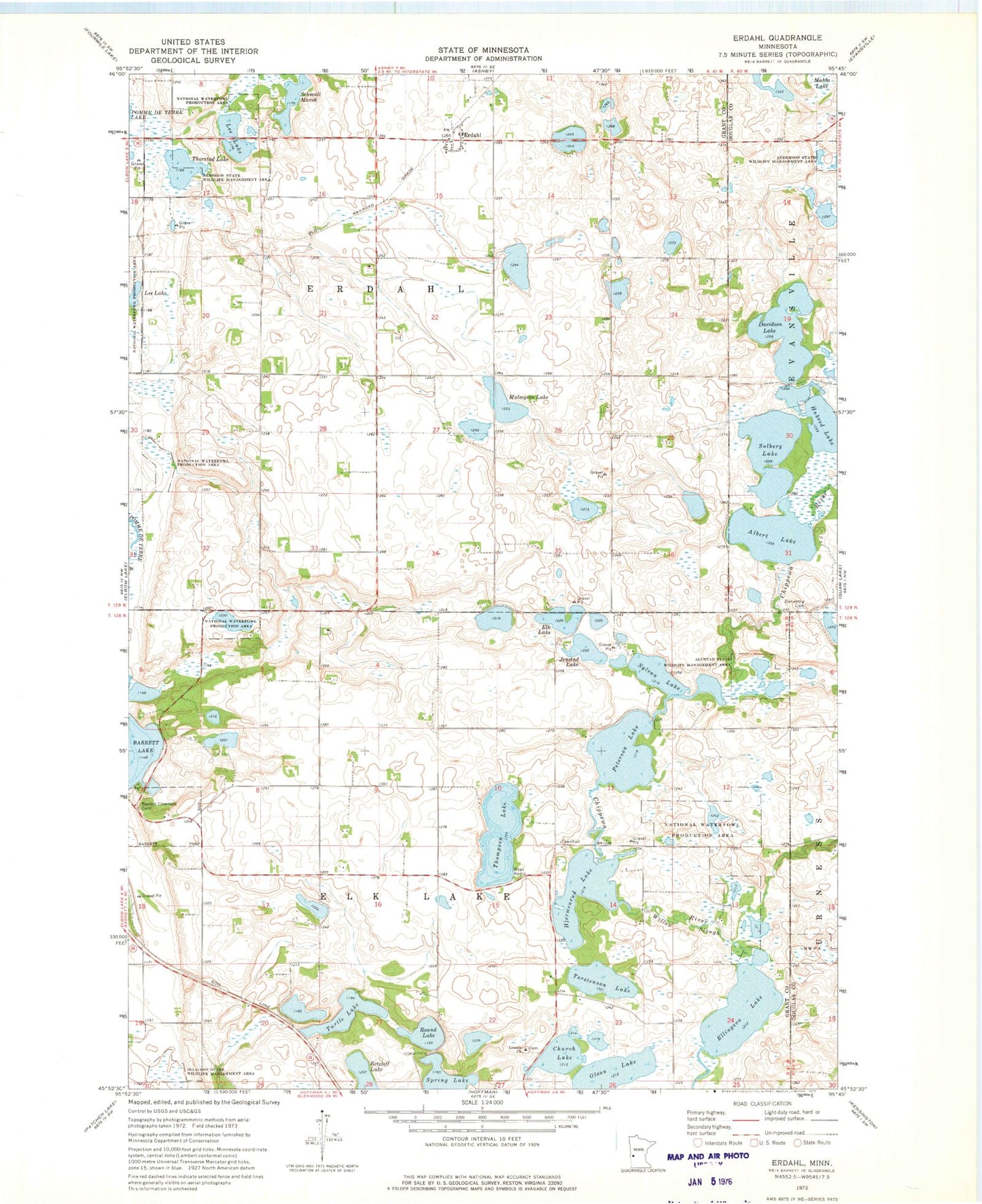 Classic USGS Erdahl Minnesota 7.5'x7.5' Topo Map Image