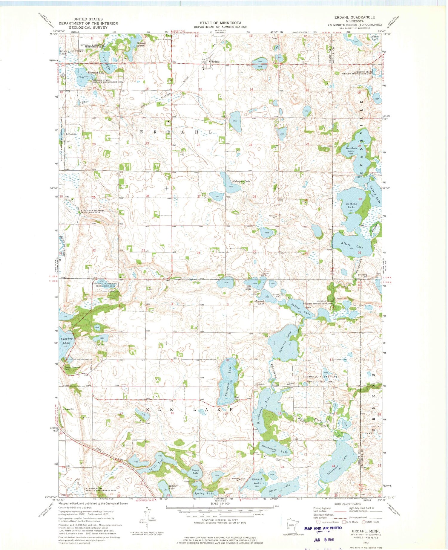 Classic USGS Erdahl Minnesota 7.5'x7.5' Topo Map Image
