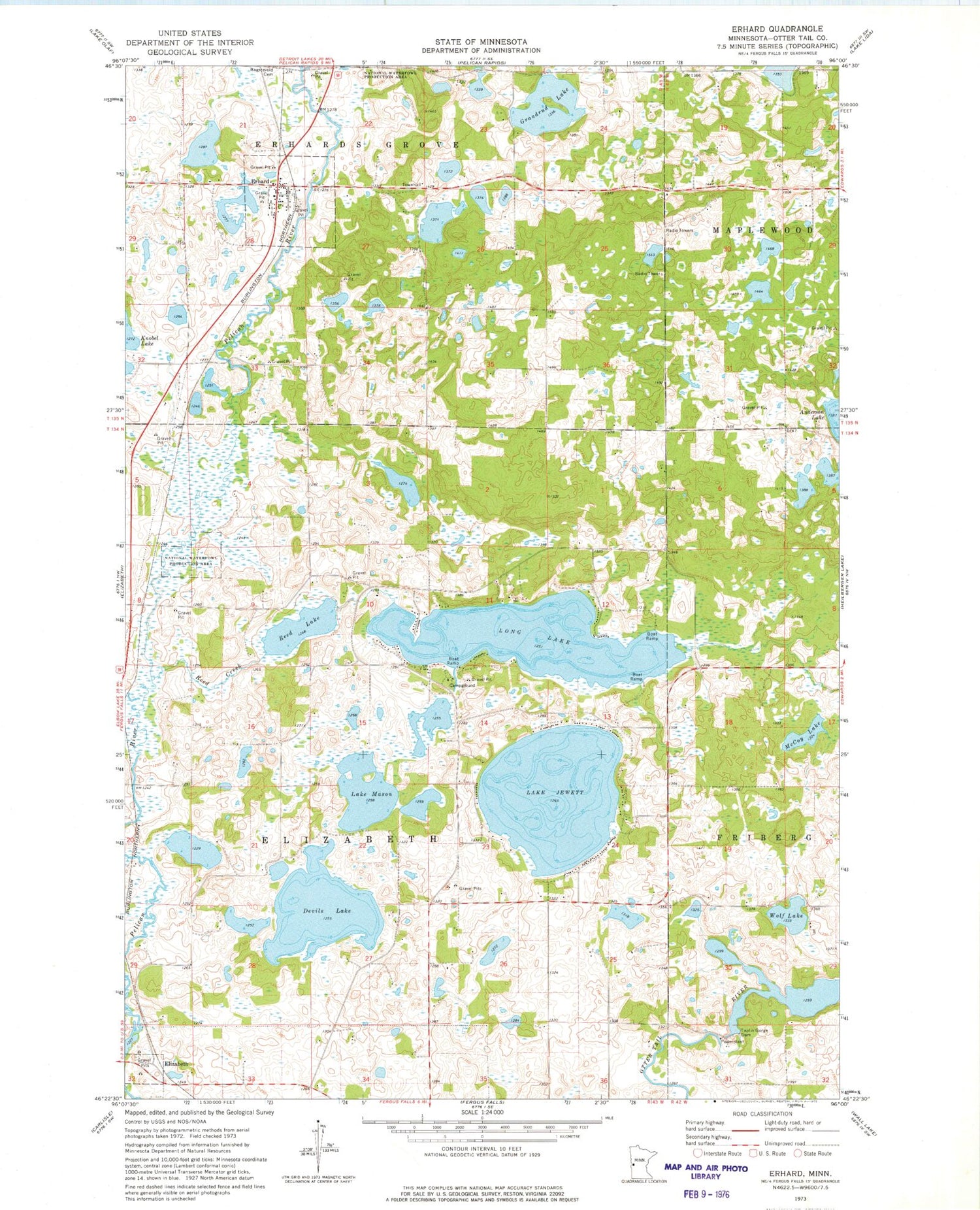 Classic USGS Erhard Minnesota 7.5'x7.5' Topo Map Image