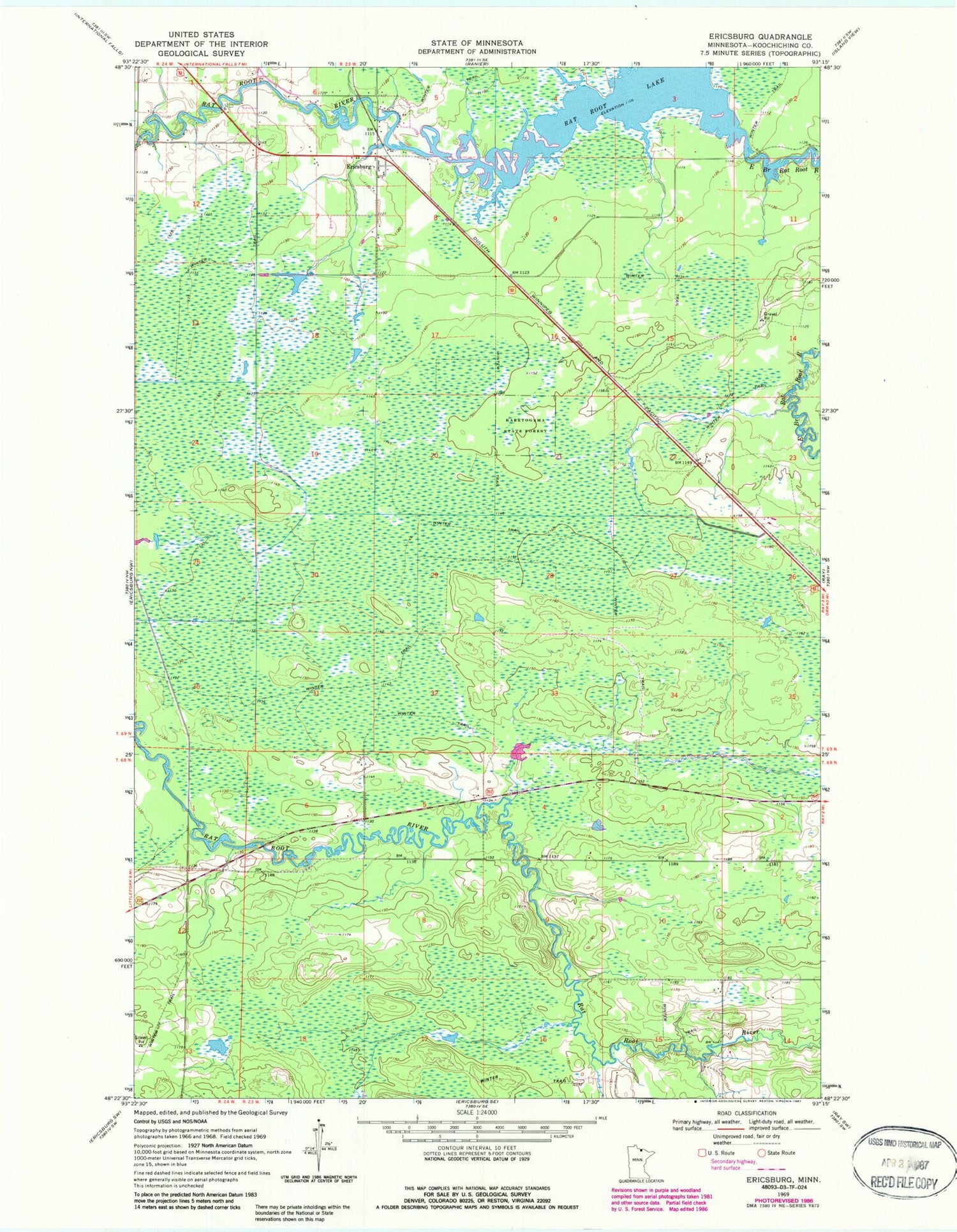 Classic USGS Ericsburg Minnesota 7.5'x7.5' Topo Map Image