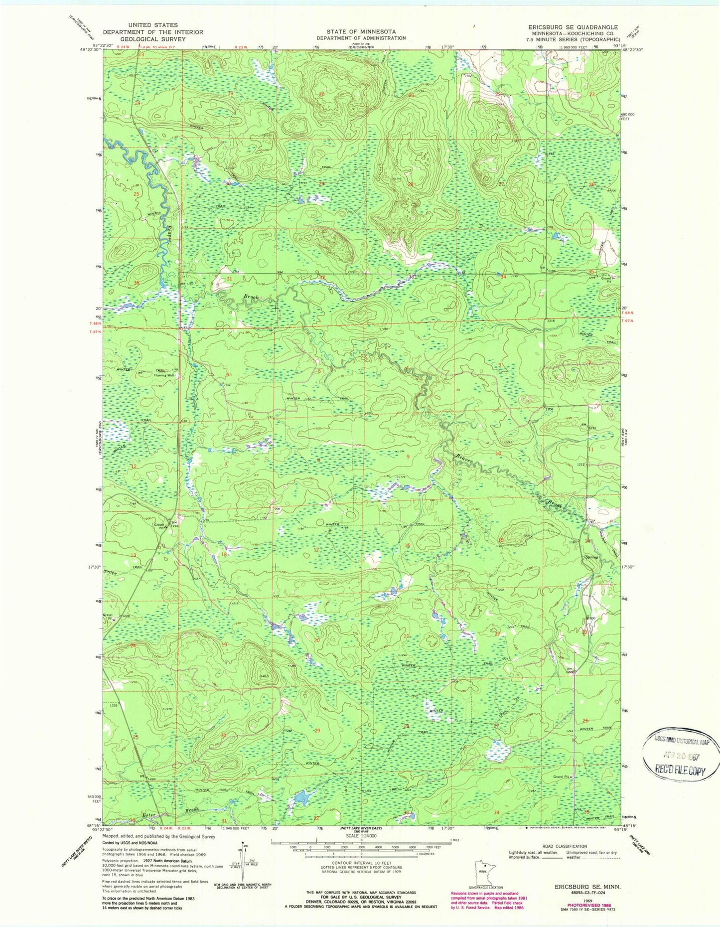 Classic USGS Ericsburg SE Minnesota 7.5'x7.5' Topo Map Image