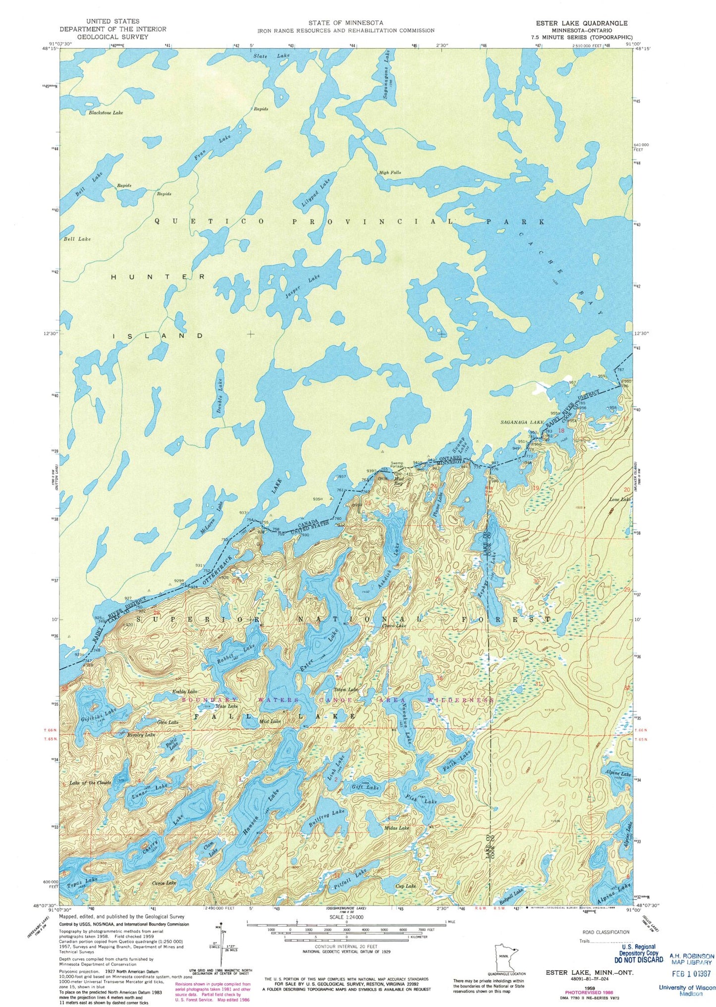 Classic USGS Ester Lake Minnesota 7.5'x7.5' Topo Map Image