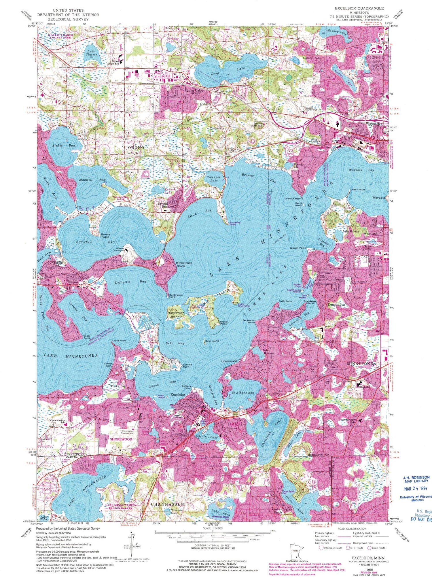 Classic USGS Excelsior Minnesota 7.5'x7.5' Topo Map Image