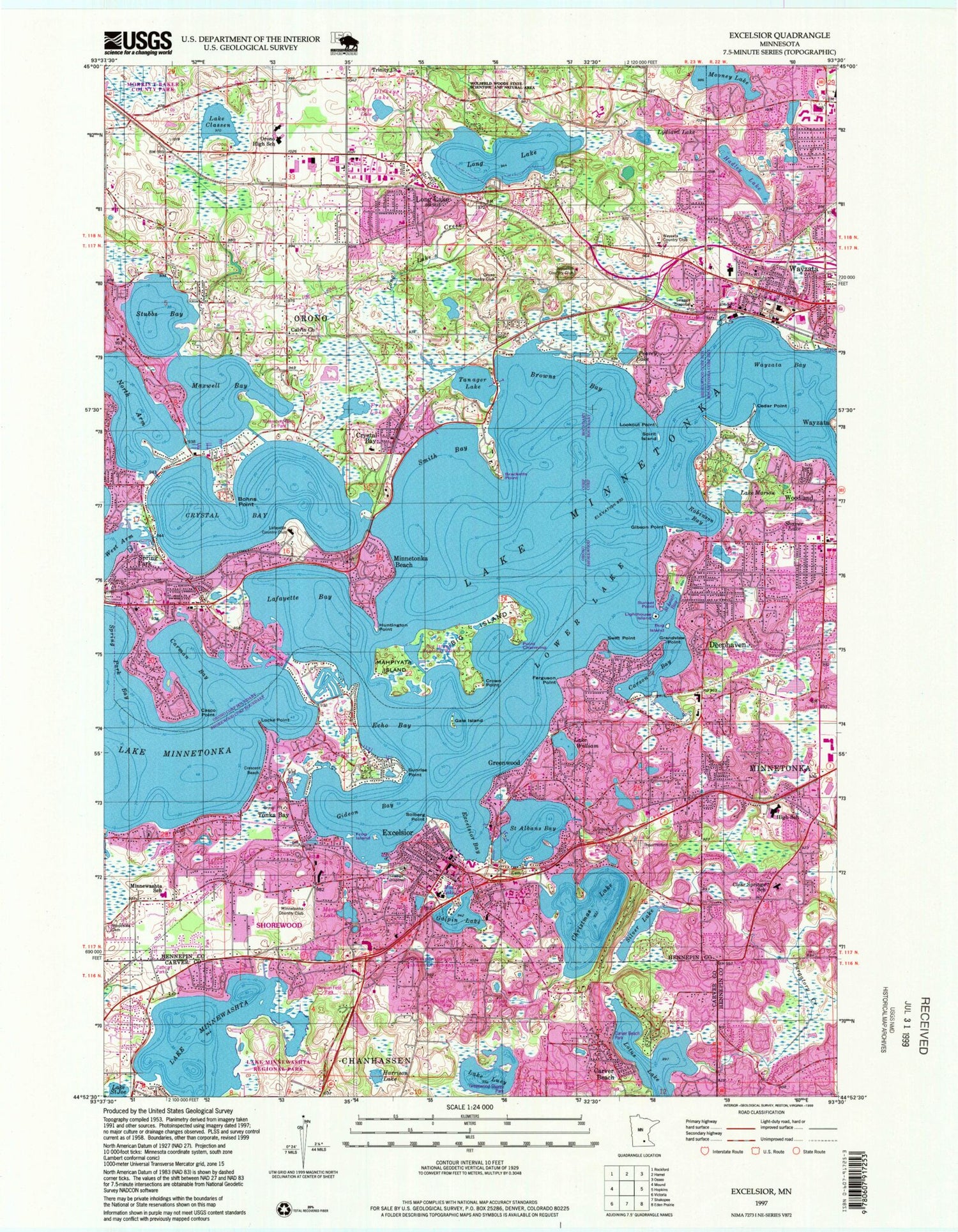 Classic USGS Excelsior Minnesota 7.5'x7.5' Topo Map Image