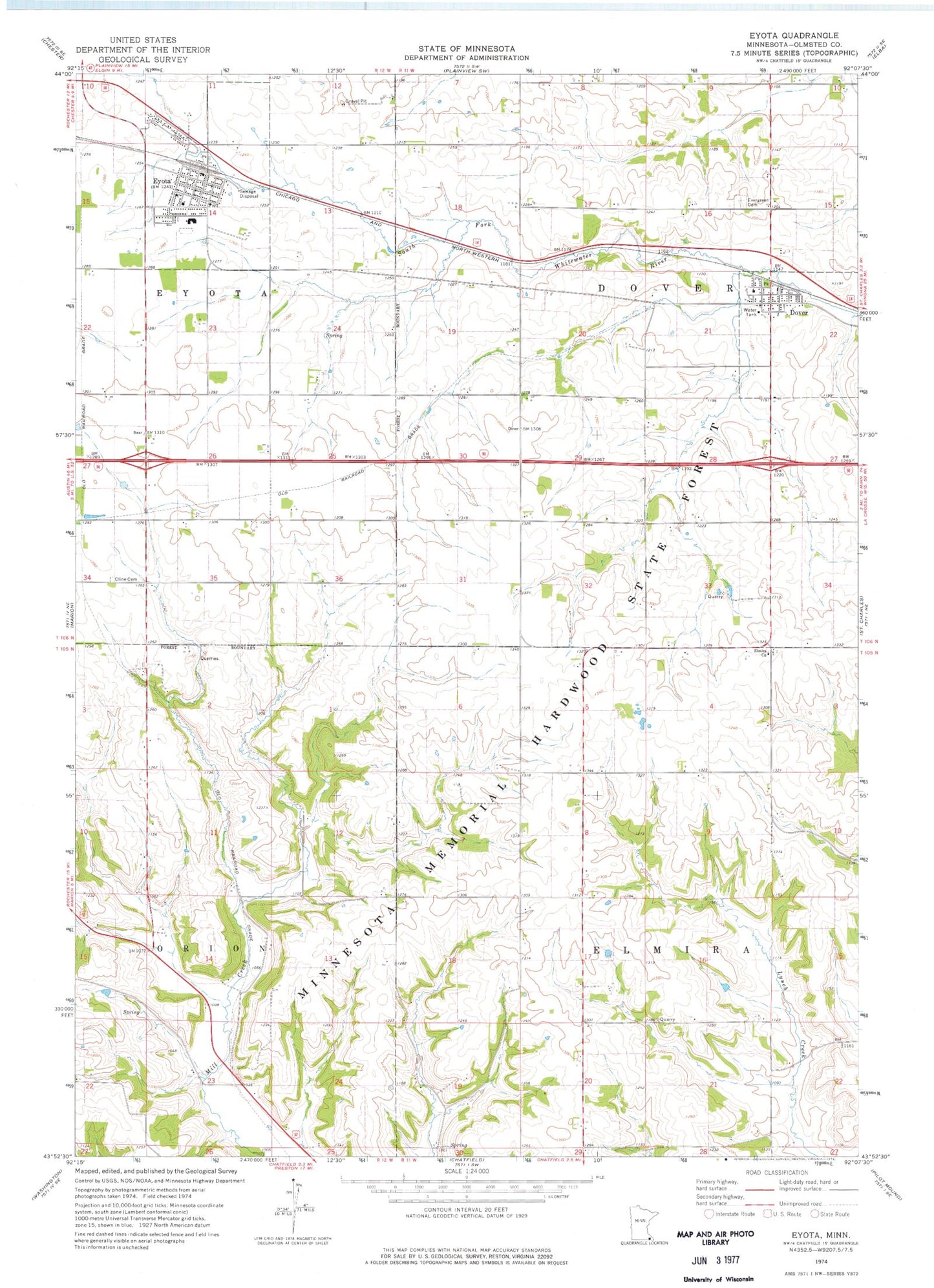 Classic USGS Eyota Minnesota 7.5'x7.5' Topo Map Image
