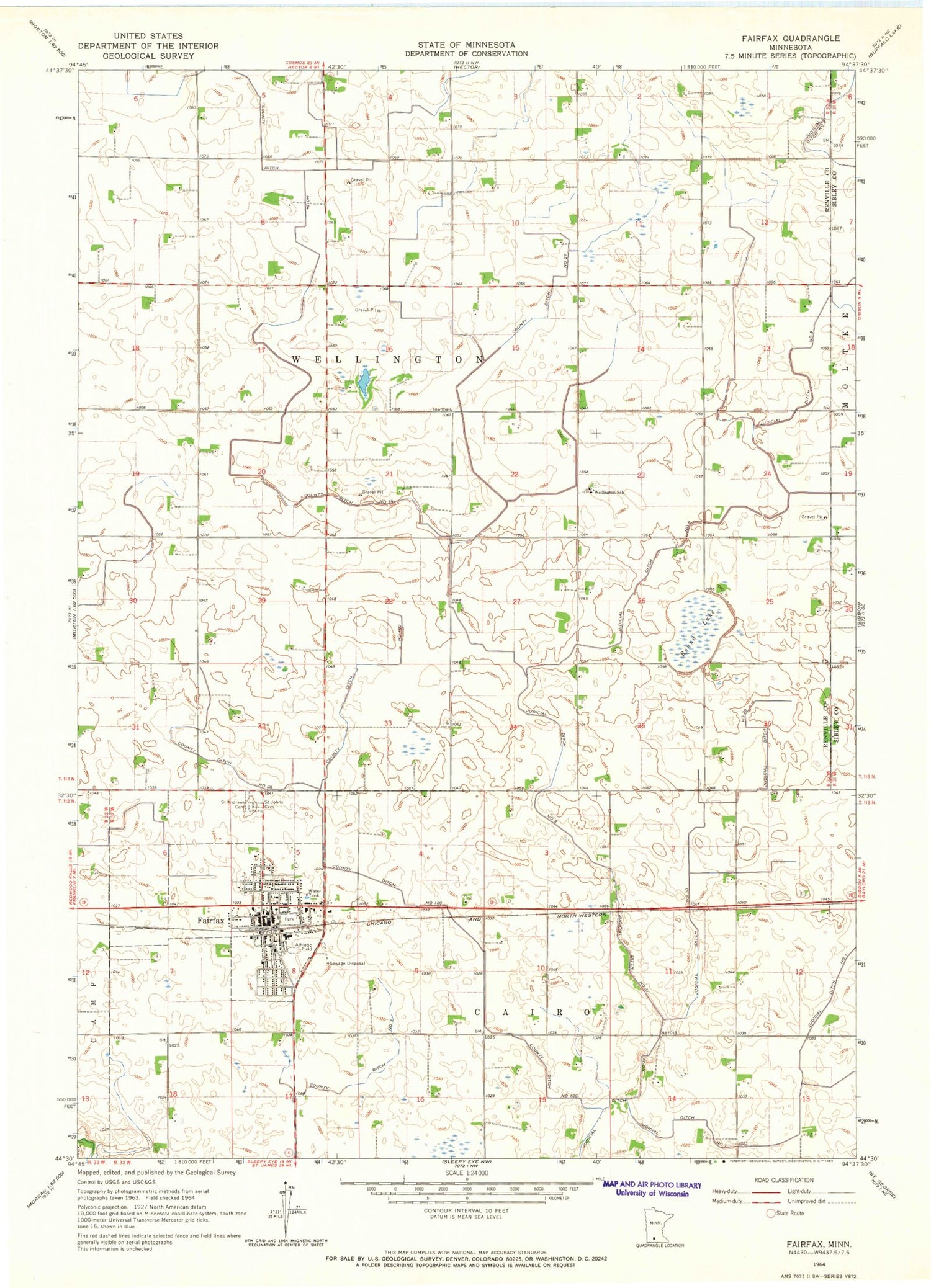 Classic USGS Fairfax Minnesota 7.5'x7.5' Topo Map Image
