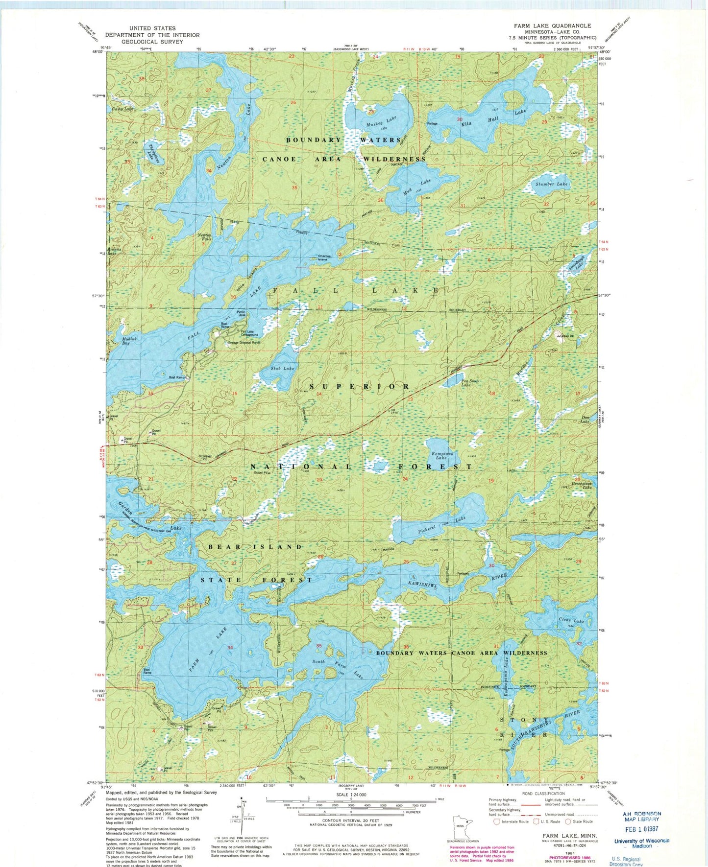 Classic USGS Farm Lake Minnesota 7.5'x7.5' Topo Map Image