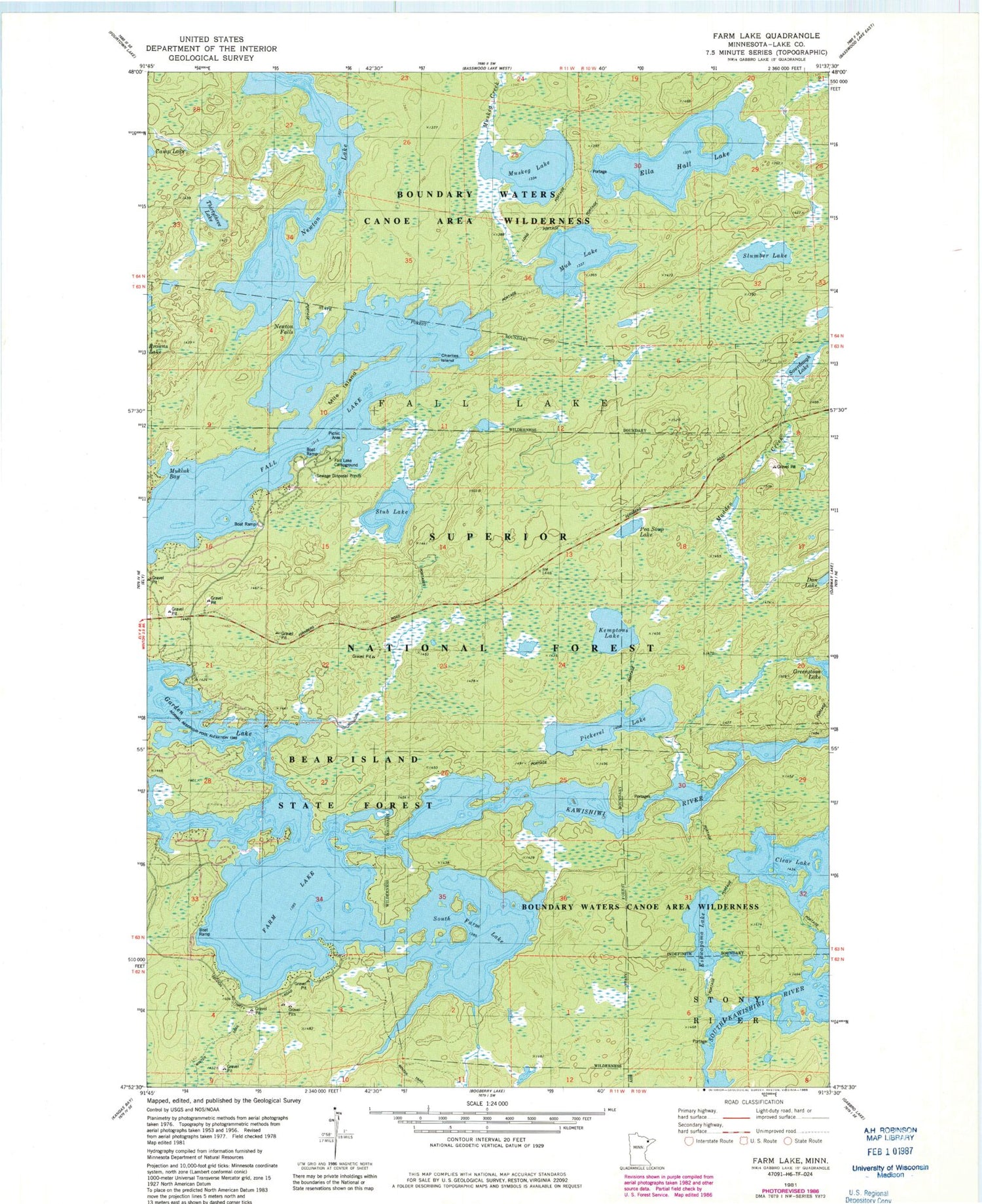 Classic USGS Farm Lake Minnesota 7.5'x7.5' Topo Map Image