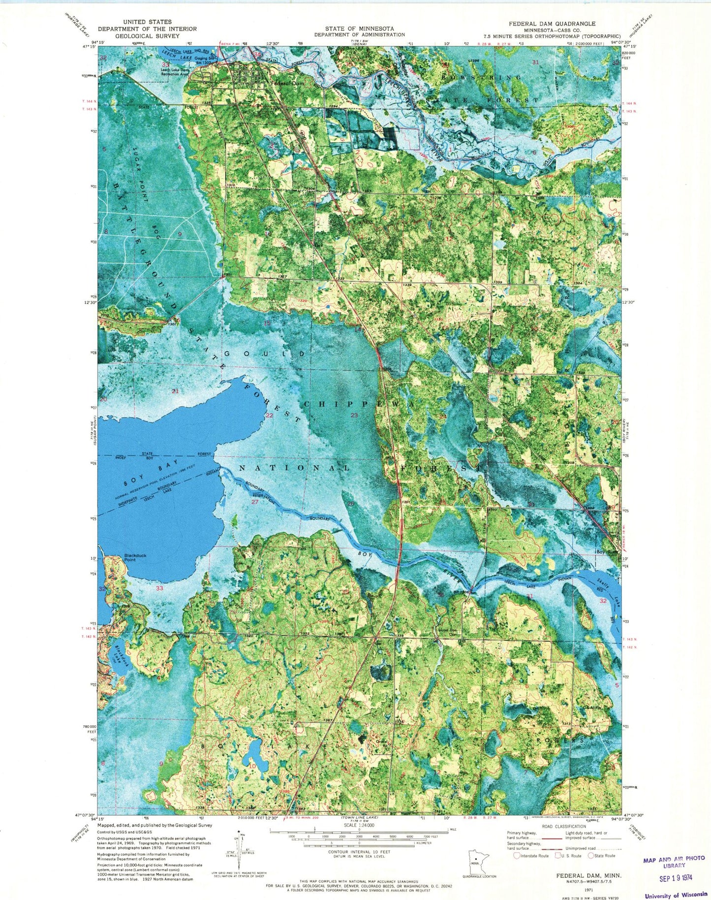 Classic USGS Federal Dam Minnesota 7.5'x7.5' Topo Map Image