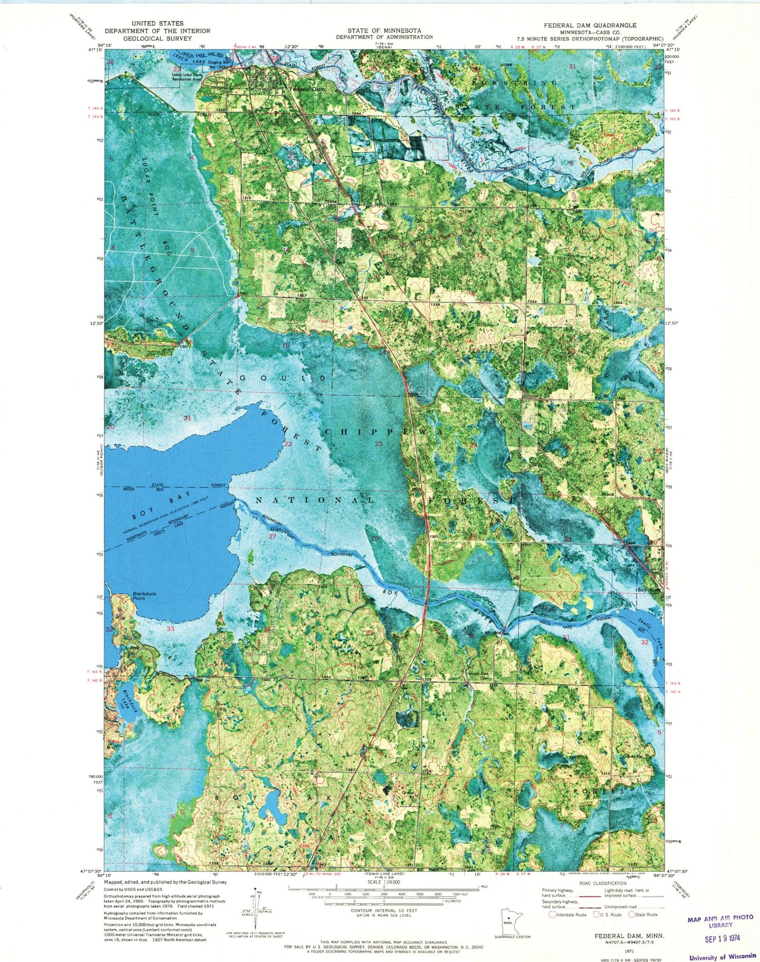 Classic USGS Federal Dam Minnesota 7.5'x7.5' Topo Map Image